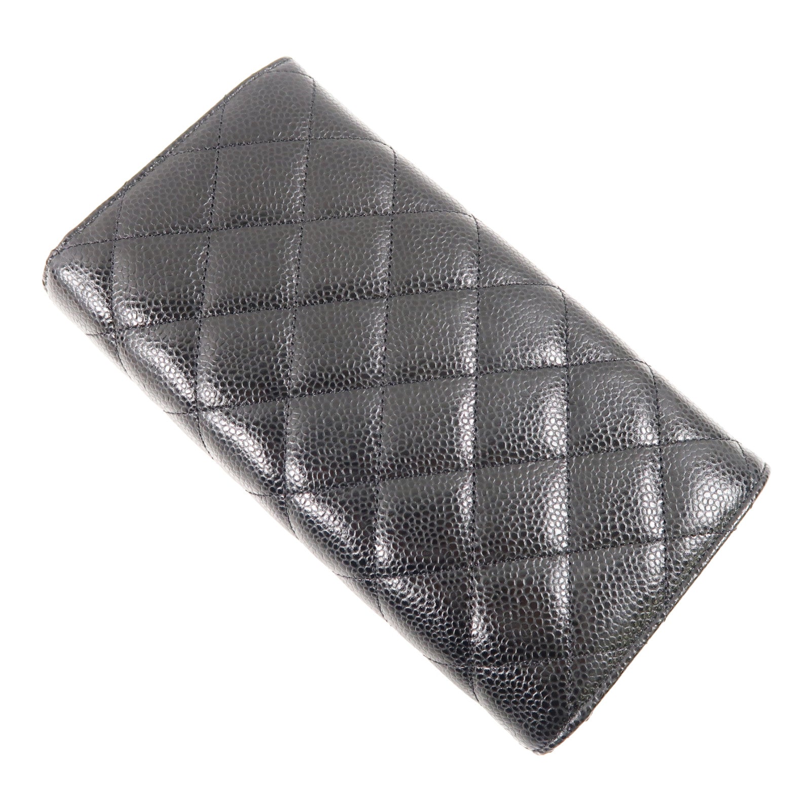 CHANEL 菱格牛皮皮革Long Wallet金扣長錢包黑色