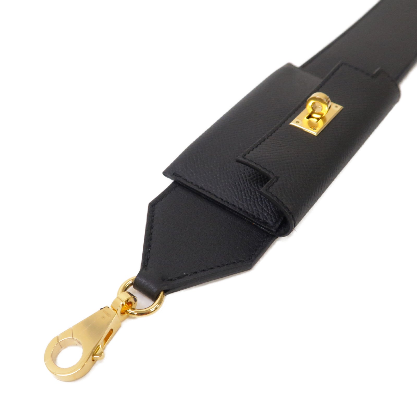 HERMES Swift皮革Kelly Pocket Bag Strap金扣皮帶黑色