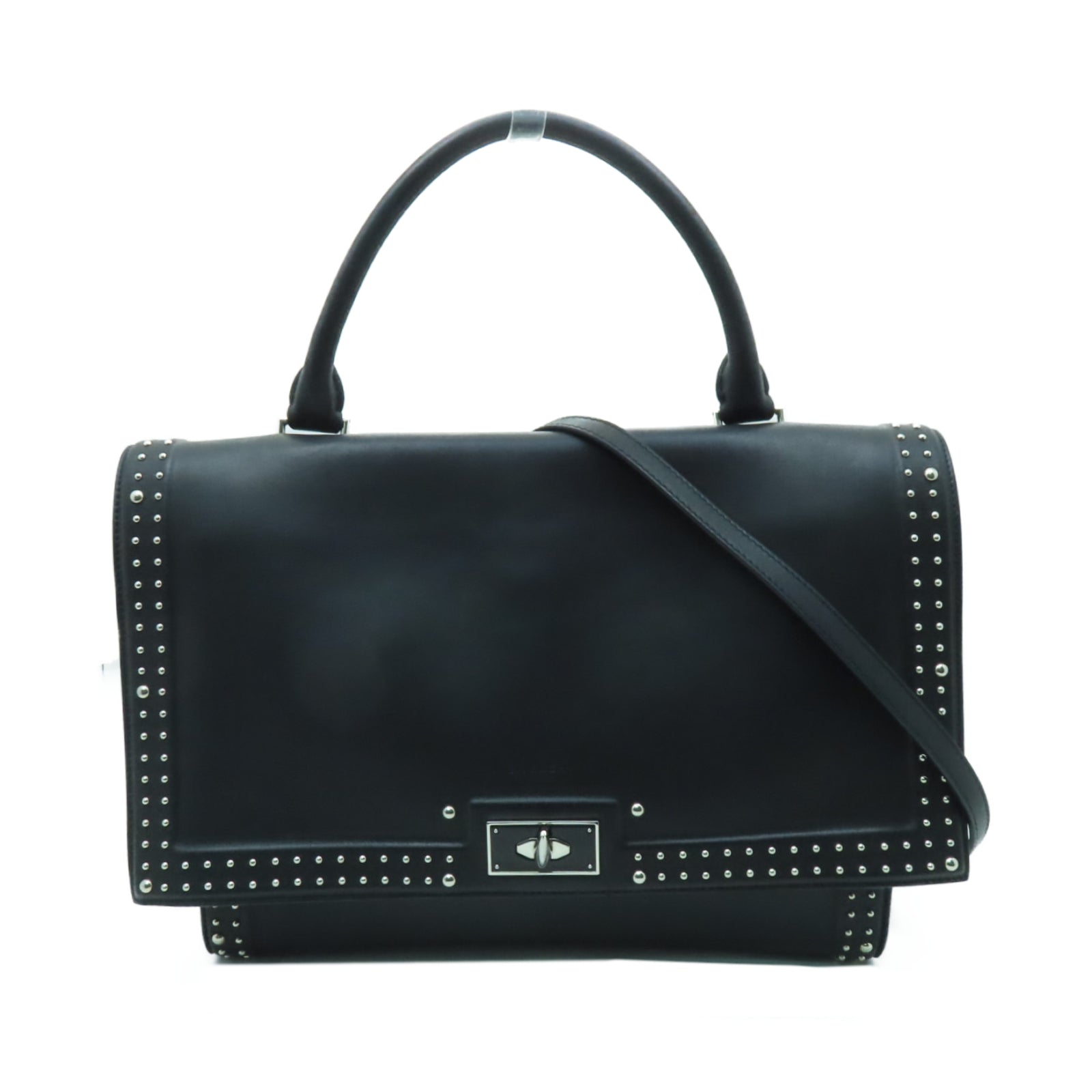 GIVENCHY 【激減優惠】牛皮皮革2way Shoulder Bag銀扣手挽肩背兩用袋黒色
