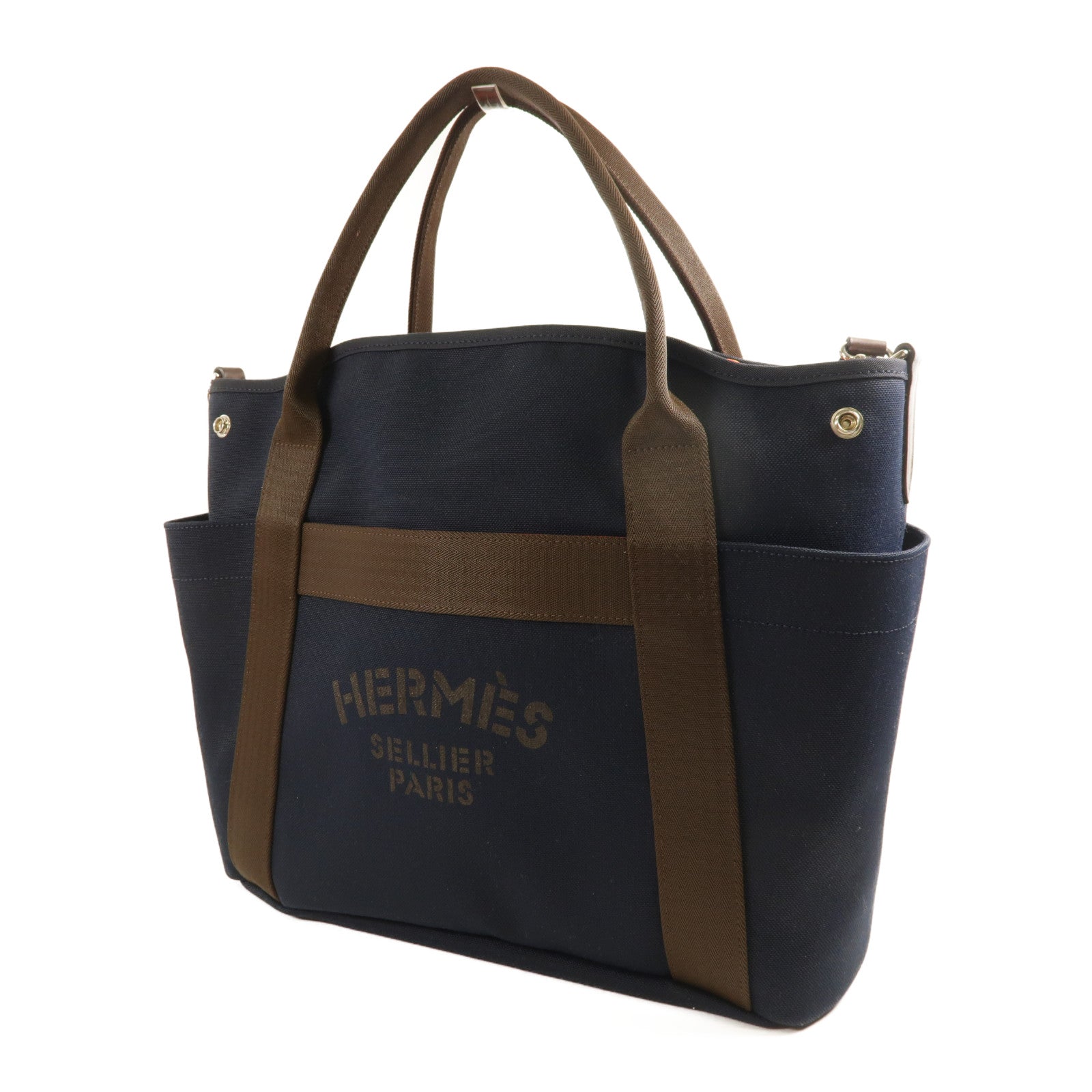 HERMES Sucked Pansage Groom Tote Bag 2 Way Shoulder Bag Canvas Blue