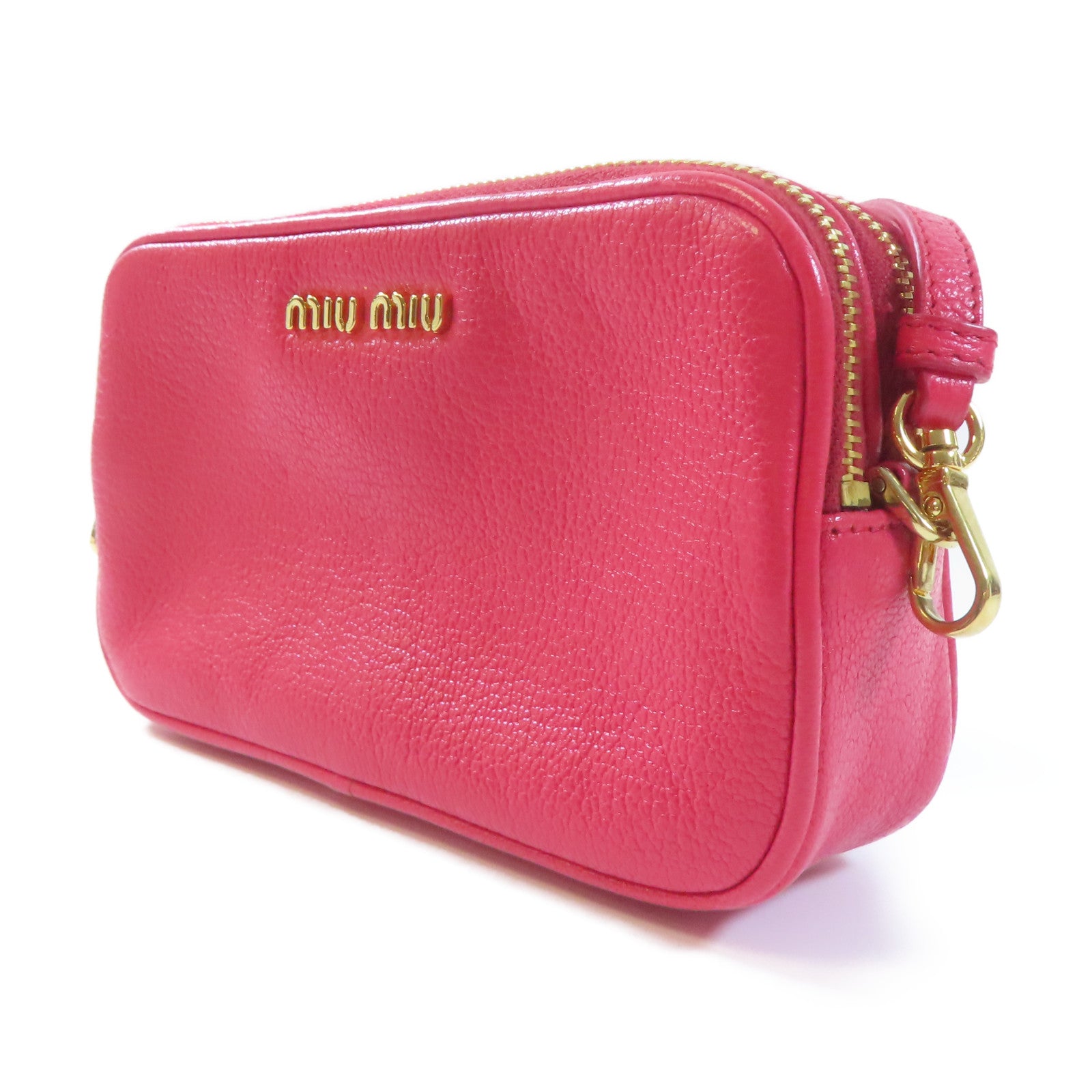 Miu Miu 牛皮皮革Pouch金扣手拿包粉紅色