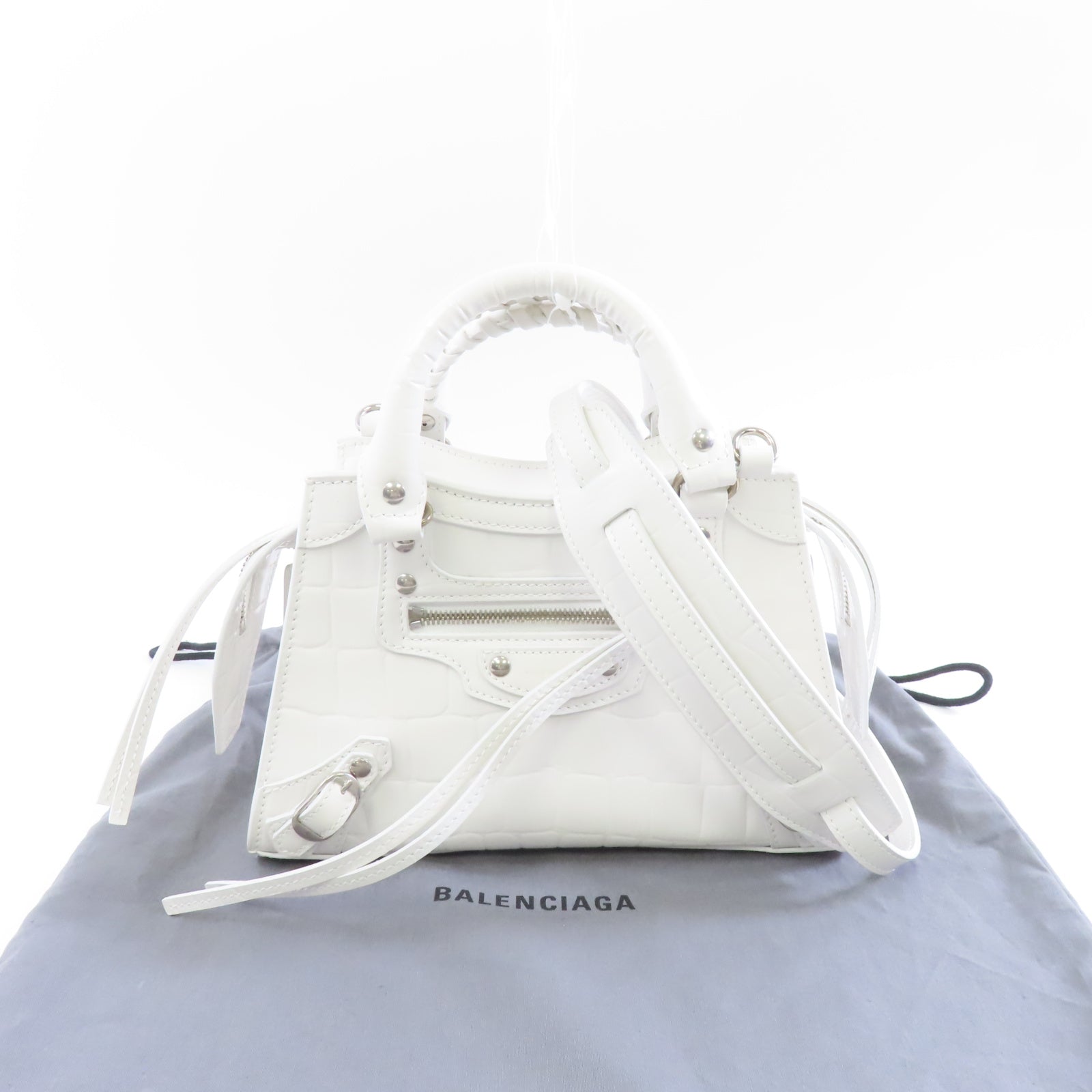 BALENCIAGA 牛皮皮革Neoclassical Mini銀扣手挽肩背兩用袋白色