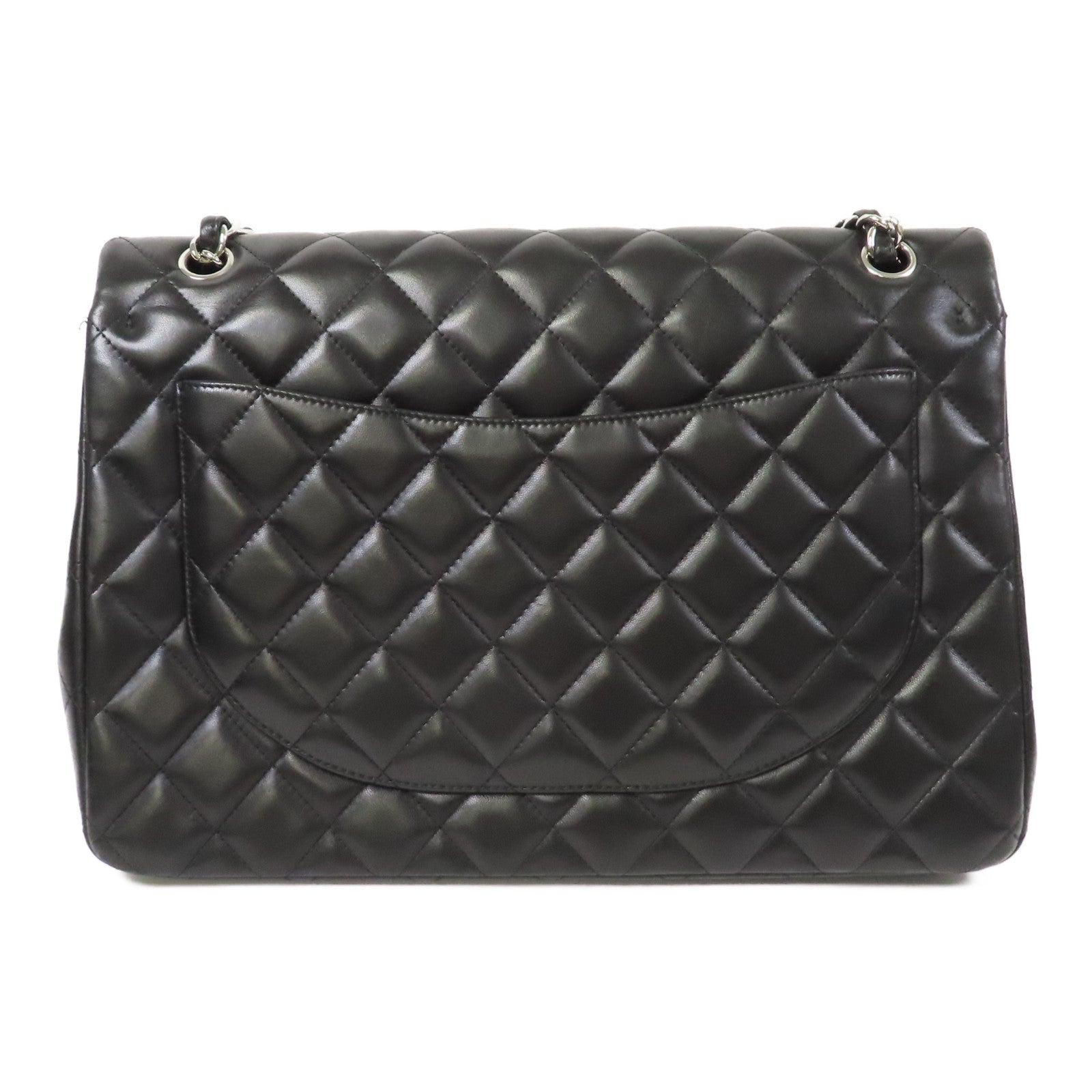 CHANEL 菱格羊皮皮革Maxi Classic Handbag銀扣鏈帶肩背袋黑色