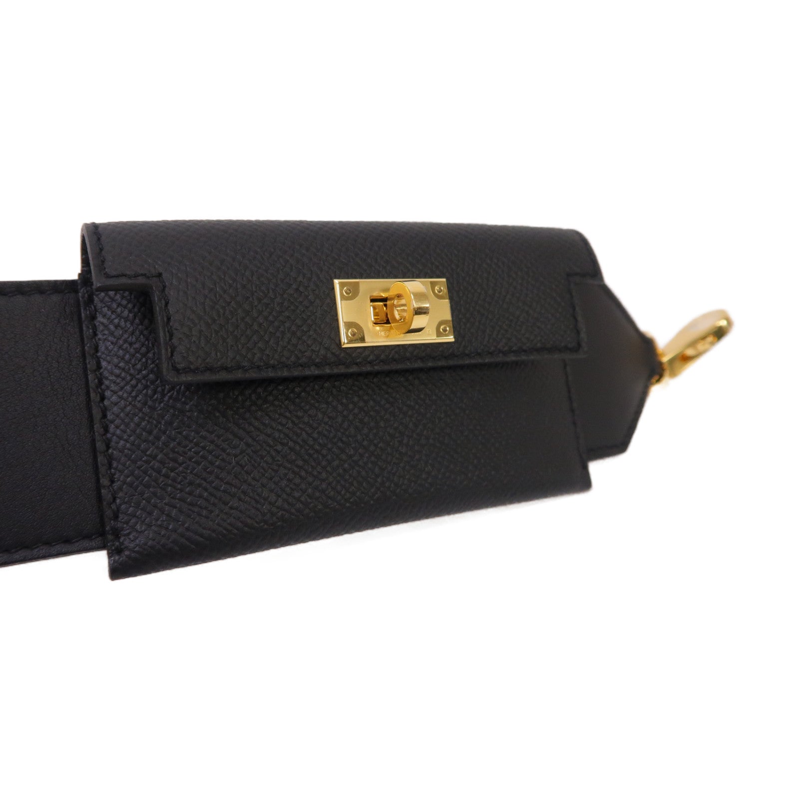 HERMES Swift皮革Kelly Pocket Bag Strap金扣皮帶黑色