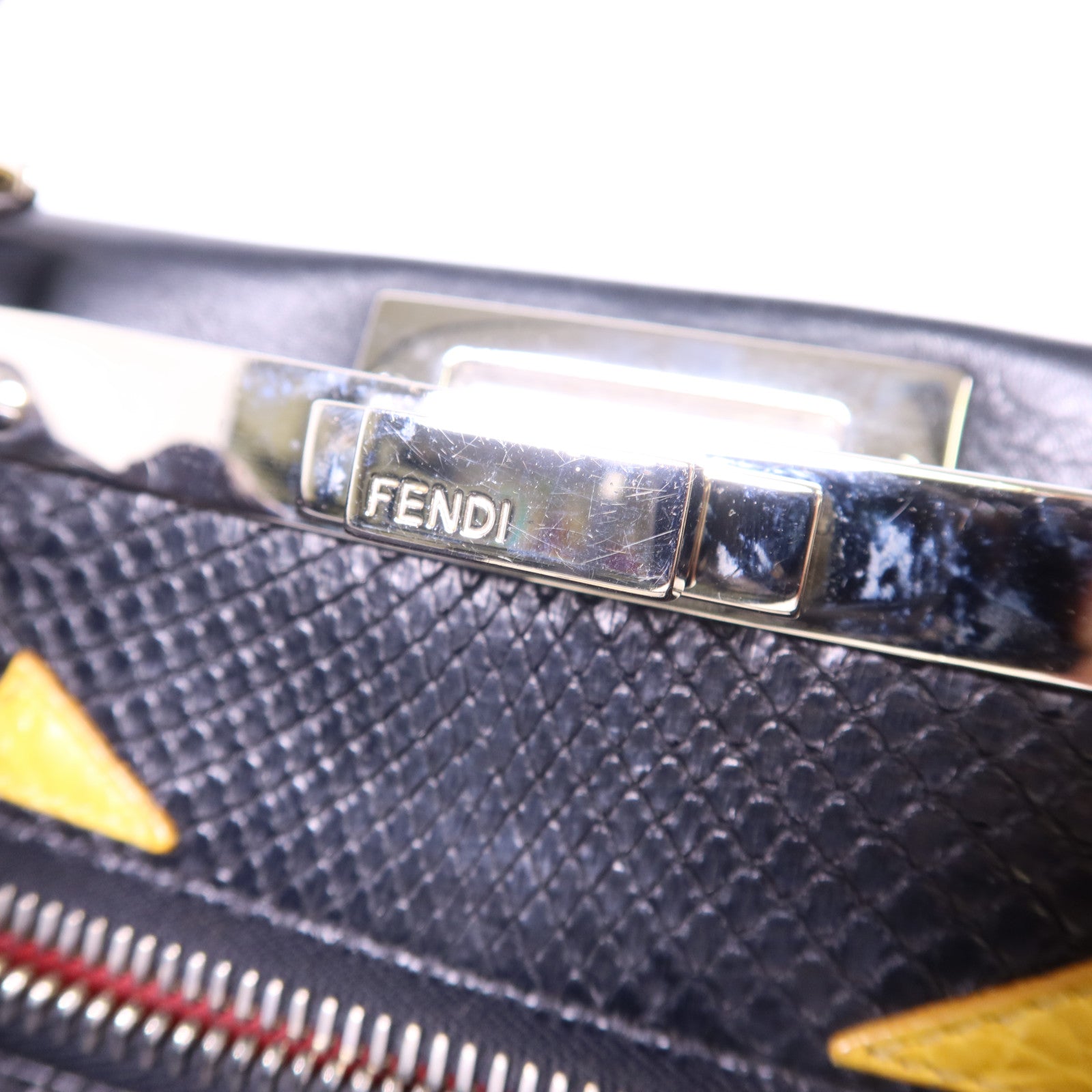 FENDI 蛇皮皮革/牛皮皮革Peekaboo Bag銀扣手挽肩背兩用袋