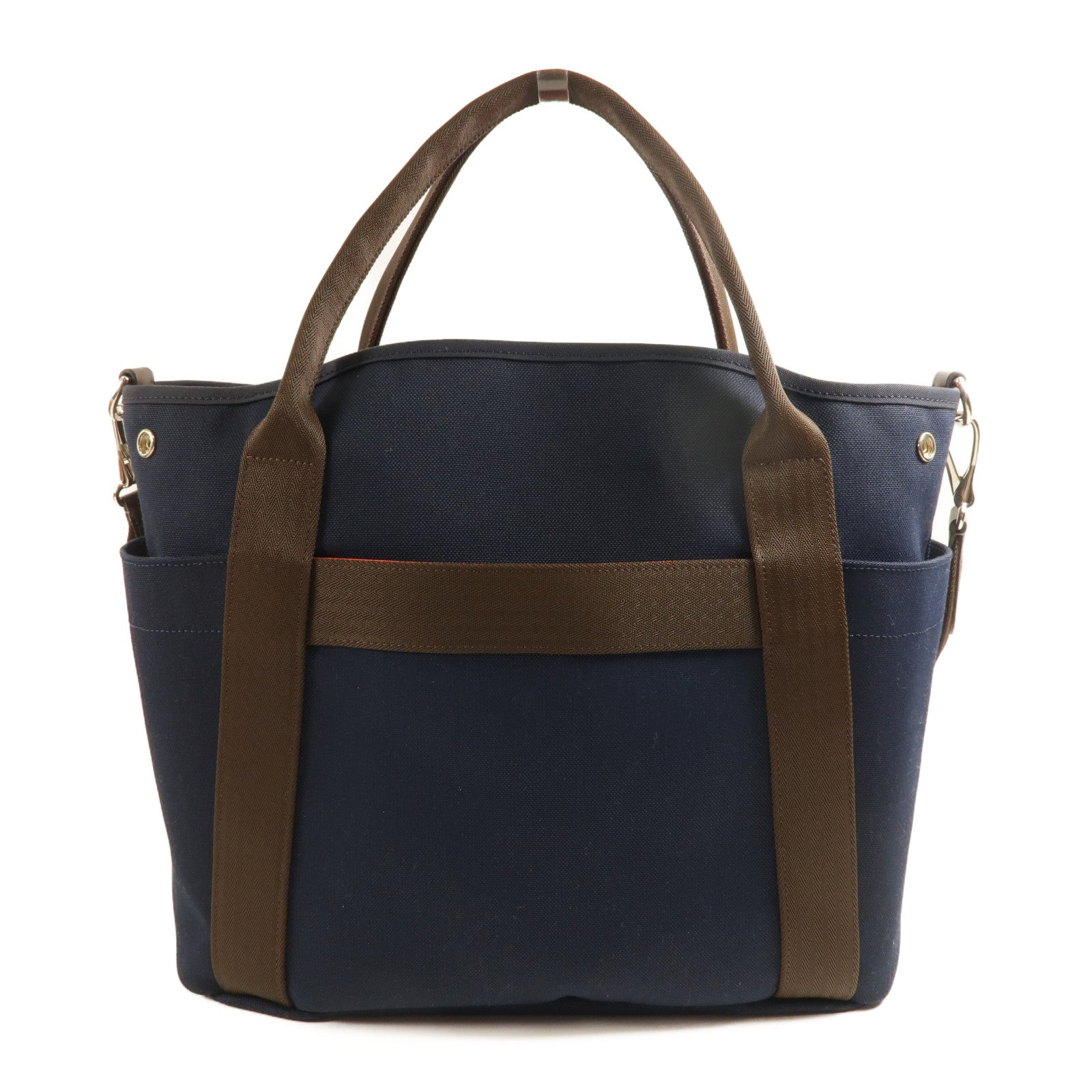 HERMES Sucked Pansage Groom Tote Bag 2 Way Shoulder Bag Canvas Blue
