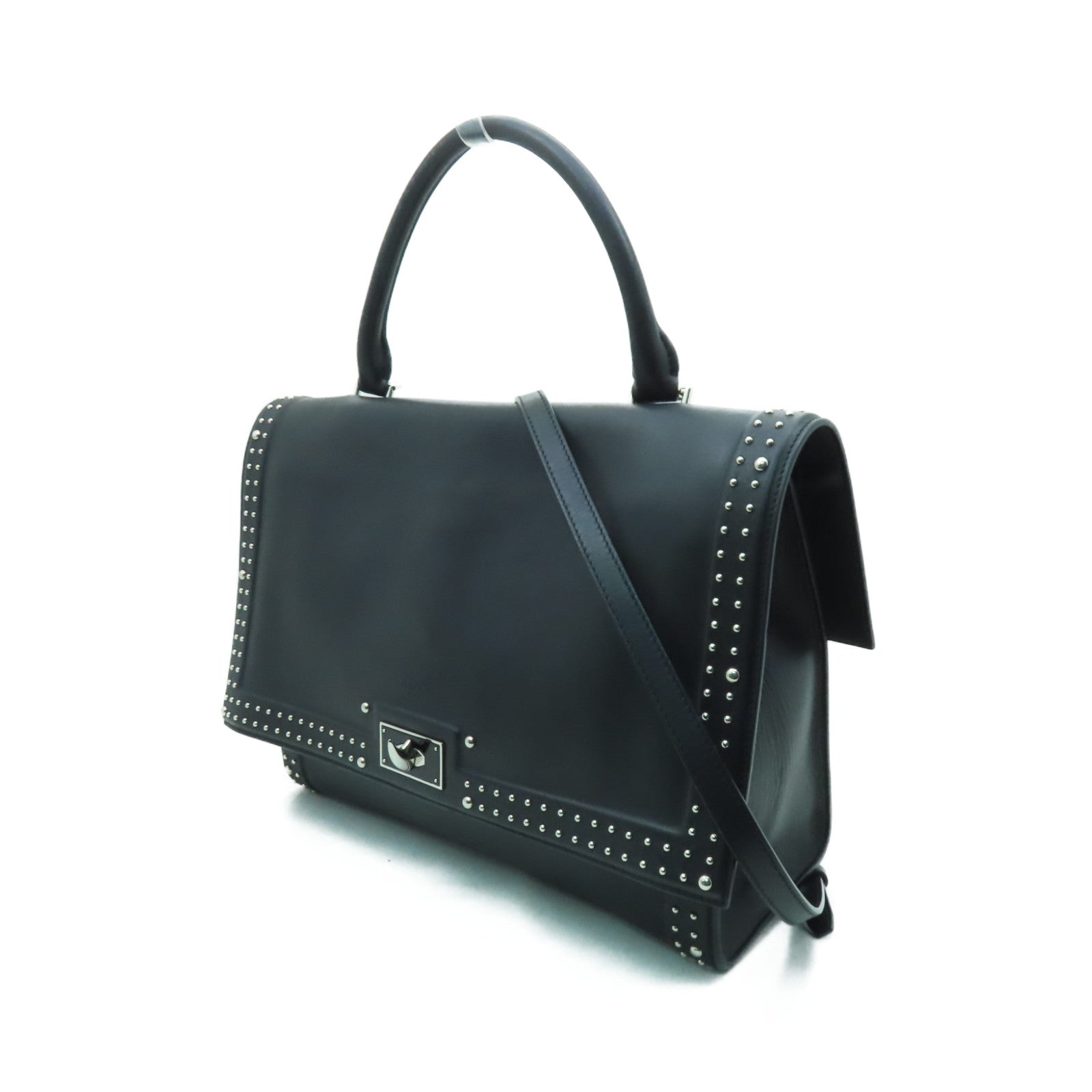 GIVENCHY 【激減優惠】牛皮皮革2way Shoulder Bag銀扣手挽肩背兩用袋黒色