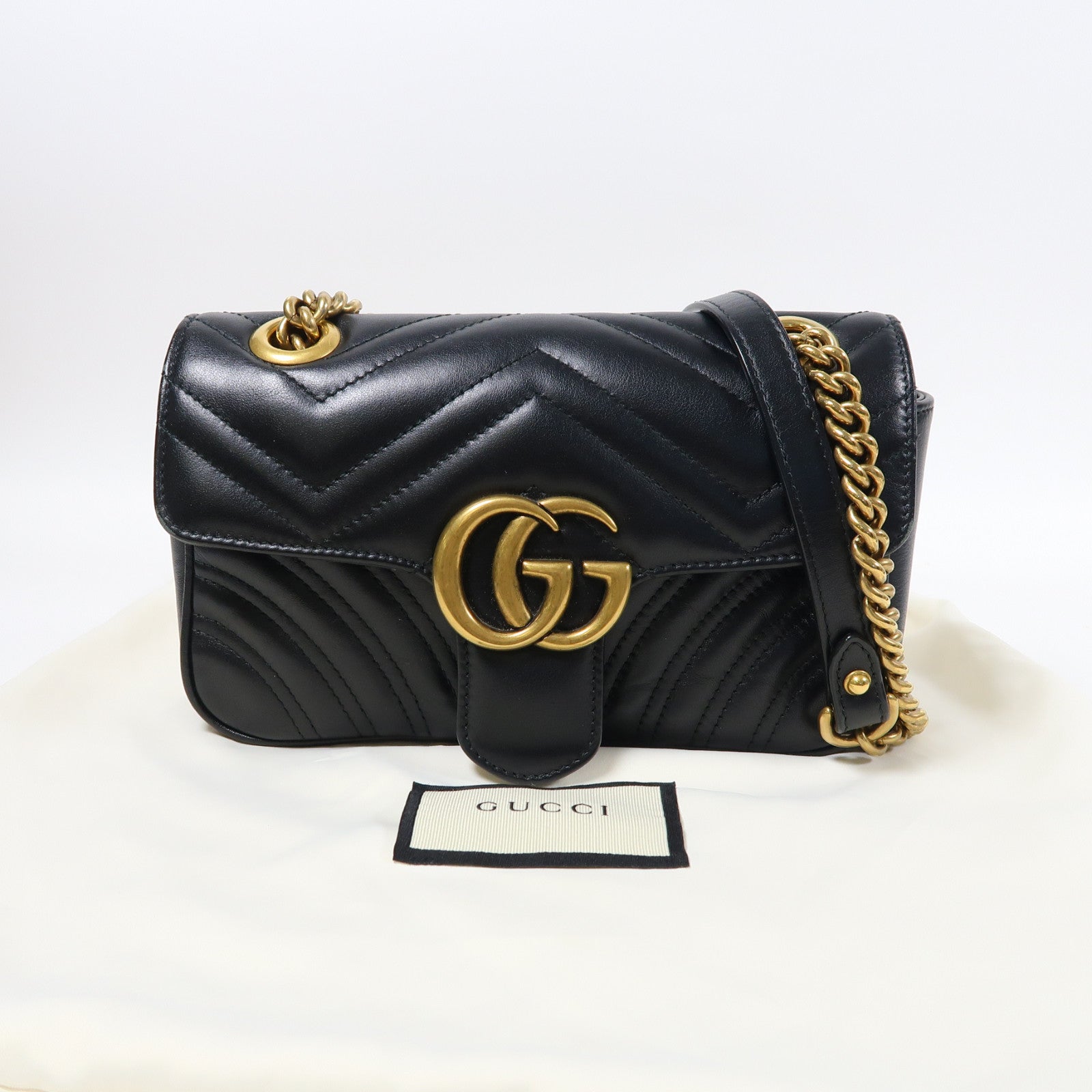 GUCCI 斜紋牛皮皮革GG Marmont金扣肩背袋黑色
