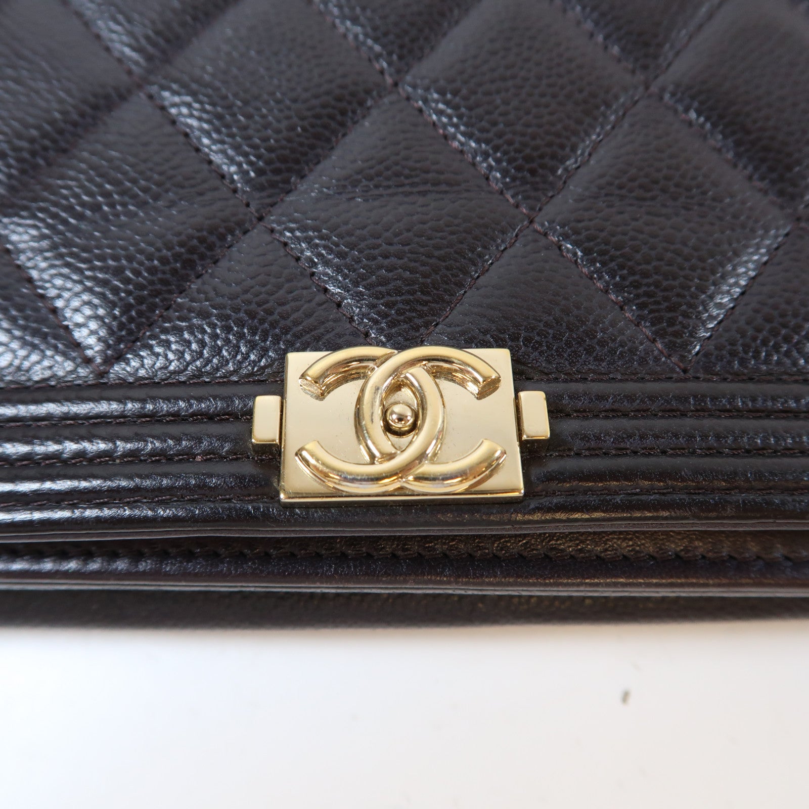 CHANEL 【激減優惠】菱格Caviar皮革Boy WOC Wallet On Chain金扣鏈帶肩背袋黑色