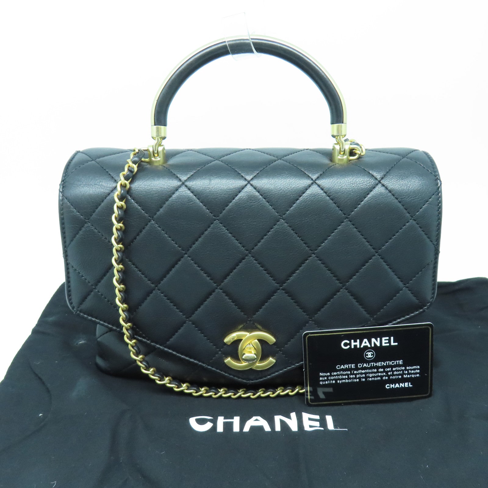 CHANEL rhombic cowhide leather Chain Shoulder Bag gold buckle chain shoulder bag black