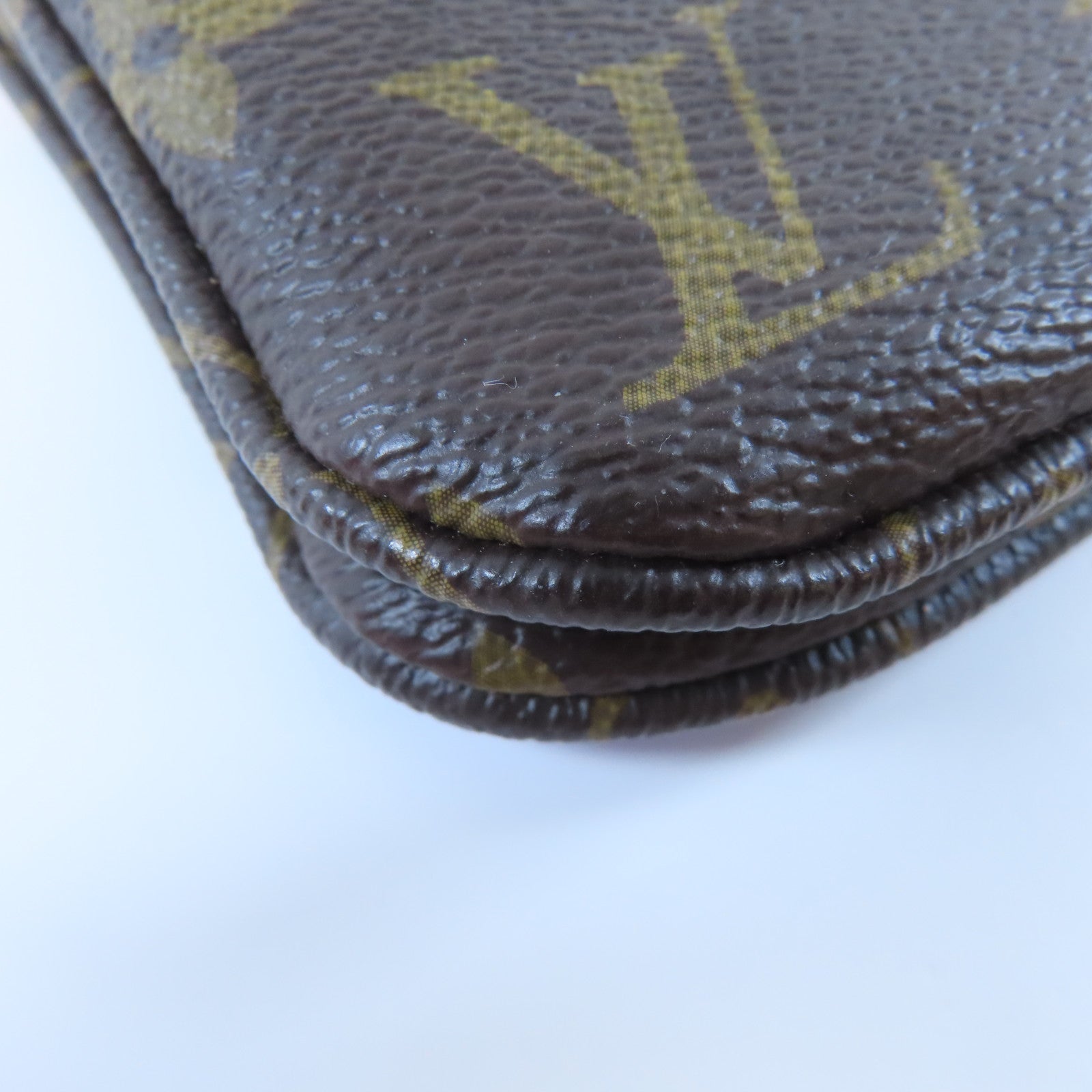 LOUIS VUITTON Monogram Pochette Double Zip金扣鏈帶肩背袋啡色