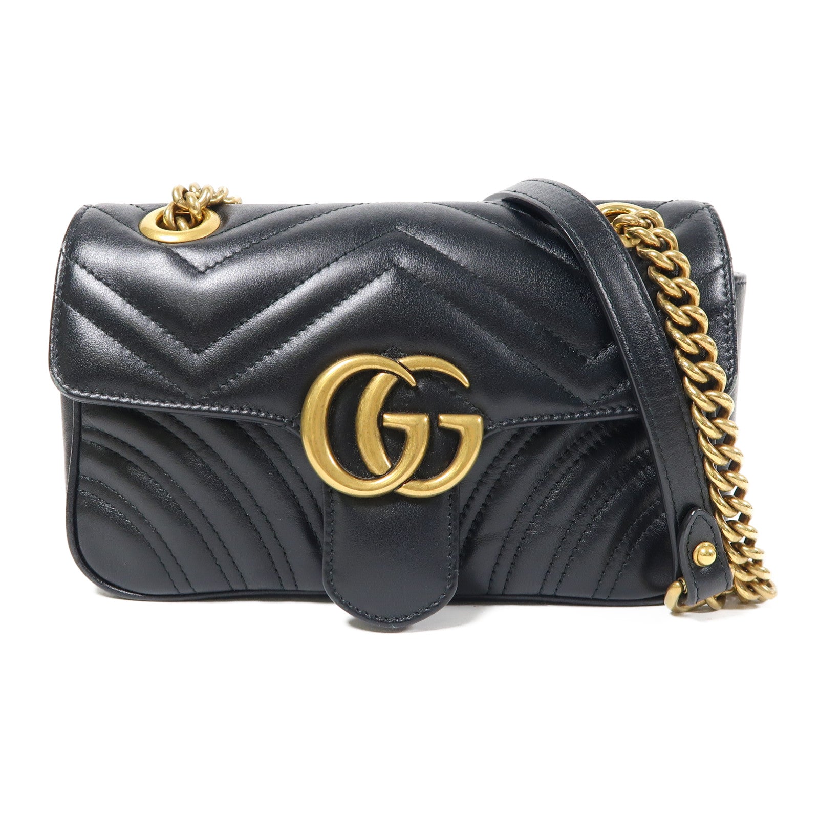 GUCCI 斜紋牛皮皮革GG Marmont金扣肩背袋黑色