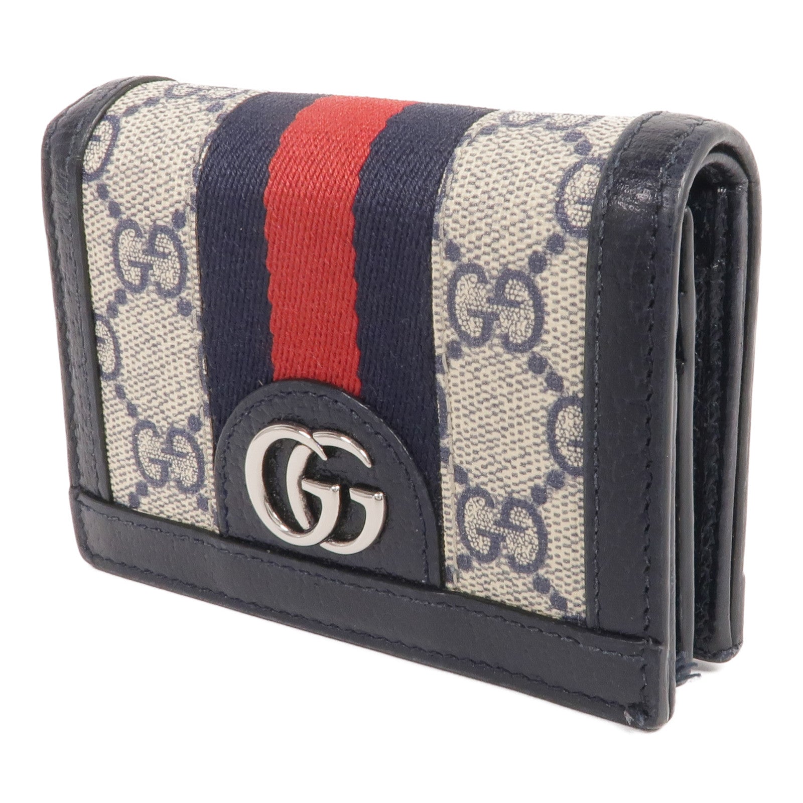 GUCCI 塗層帆布/皮革Ophidia Card Case Wallet銀扣錢包