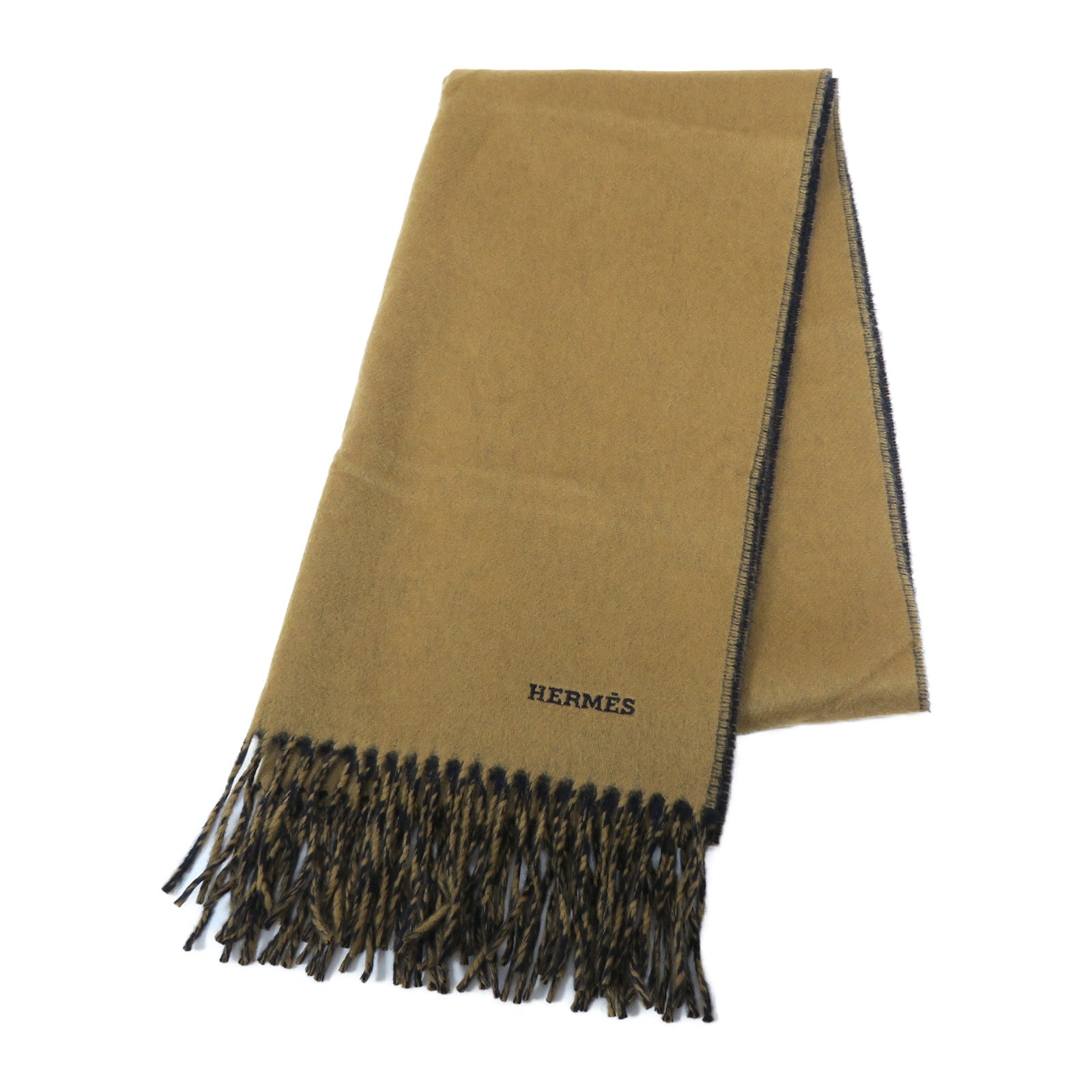 HERMES **【激減優惠】羊絨Scarf圍巾駝色/深藍色