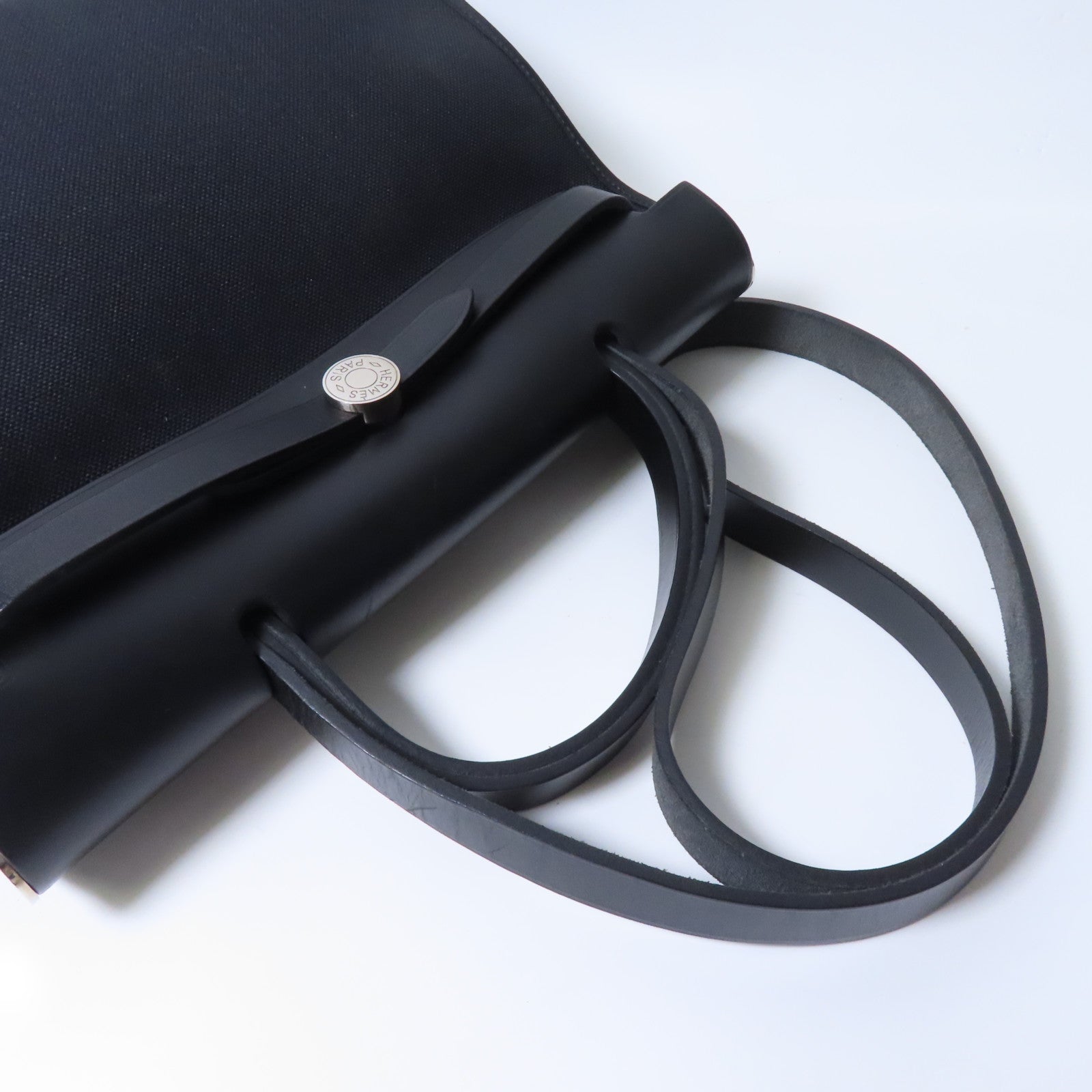 HERMES 帆布Herbag PM銀扣手挽肩背兩用袋黑色