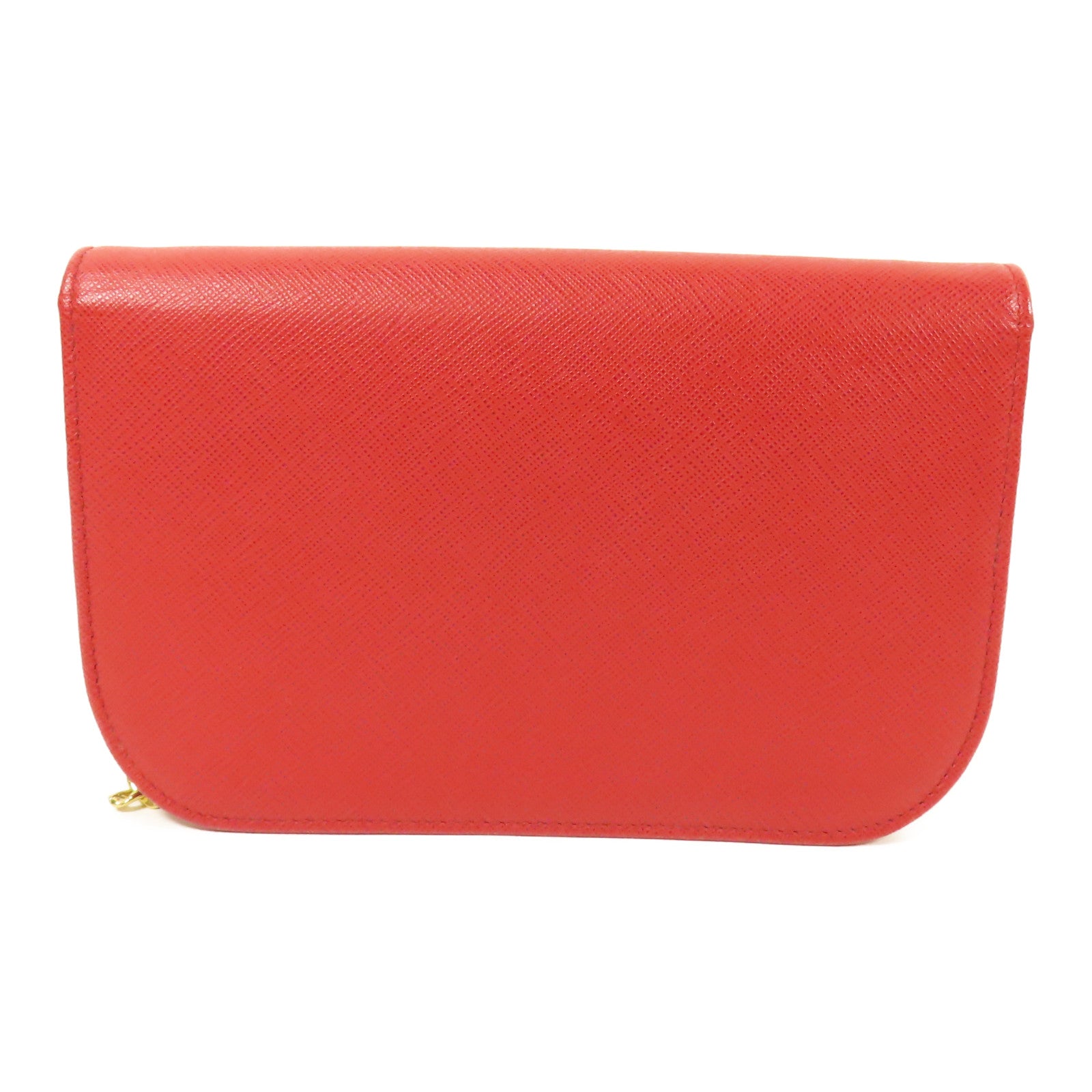 PRADA GHW Chain Wallet Shoulder Bag Saffiano Leather Red