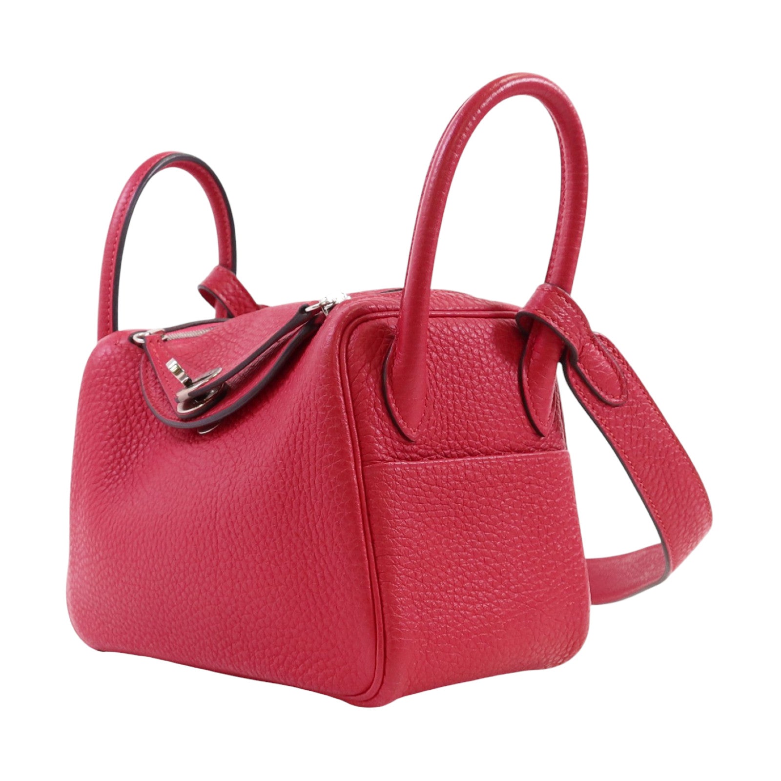 HERMES Togo皮革Mini Lindy銀扣肩背袋