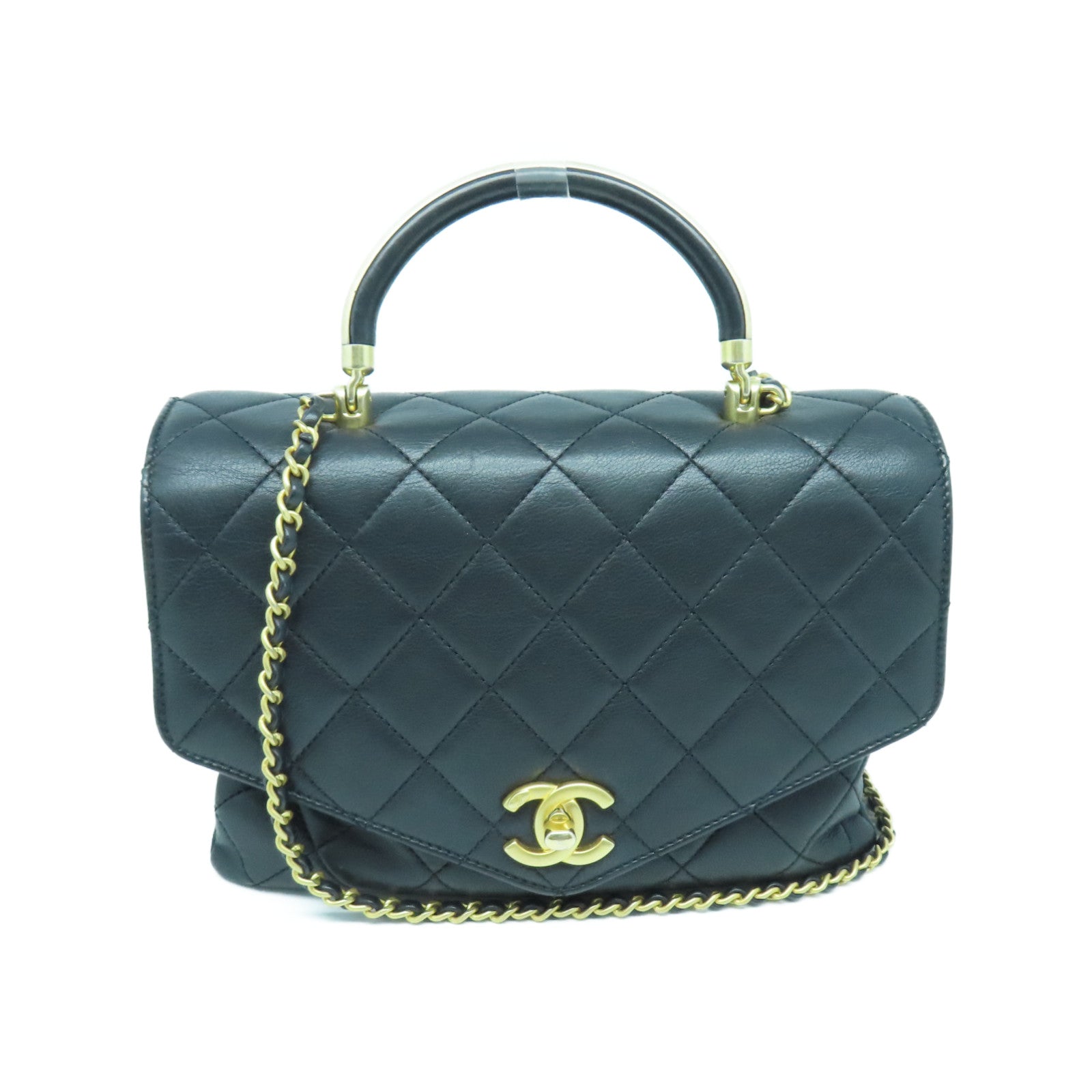 CHANEL rhombic cowhide leather Chain Shoulder Bag gold buckle chain shoulder bag black