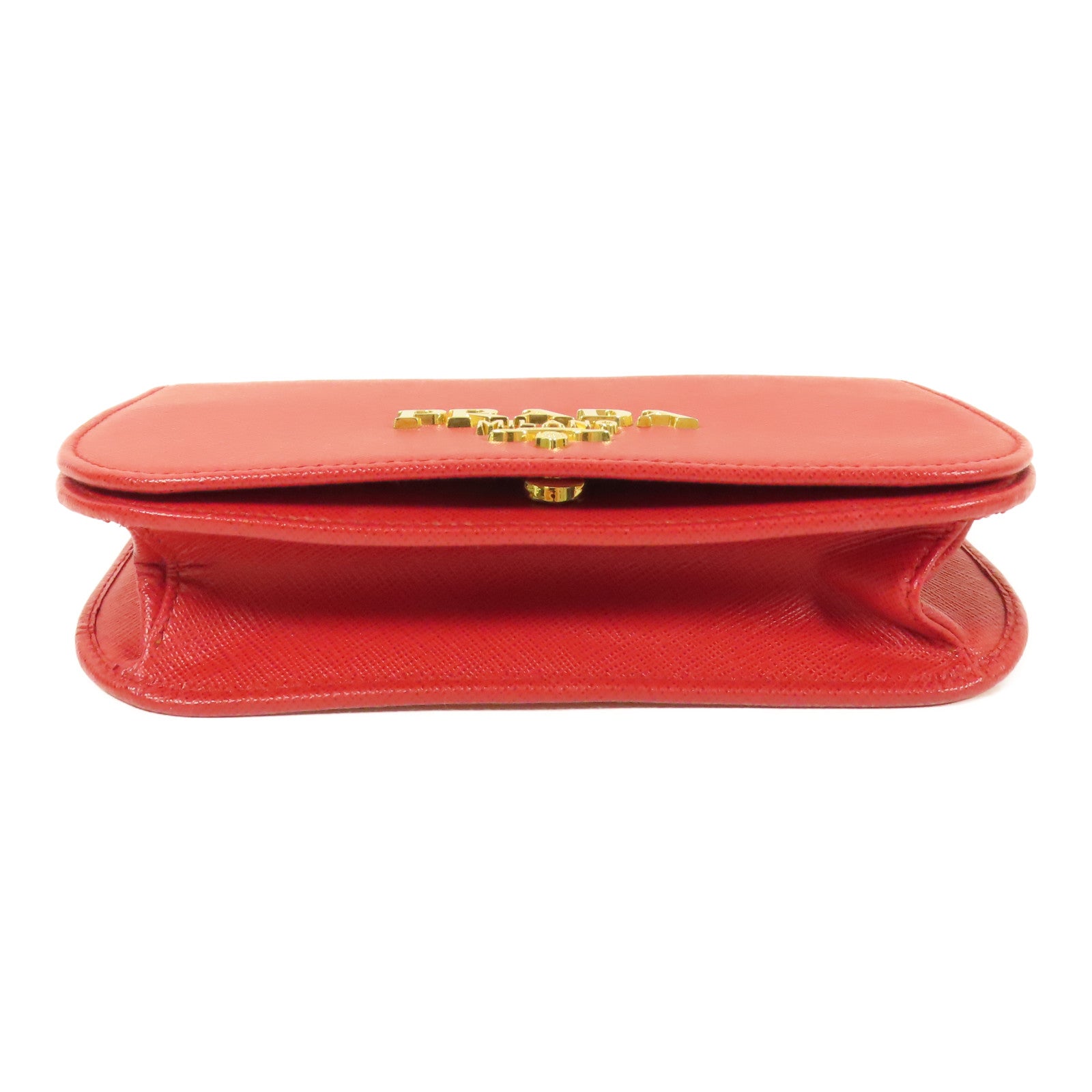 PRADA GHW Chain Wallet Shoulder Bag Saffiano Leather Red