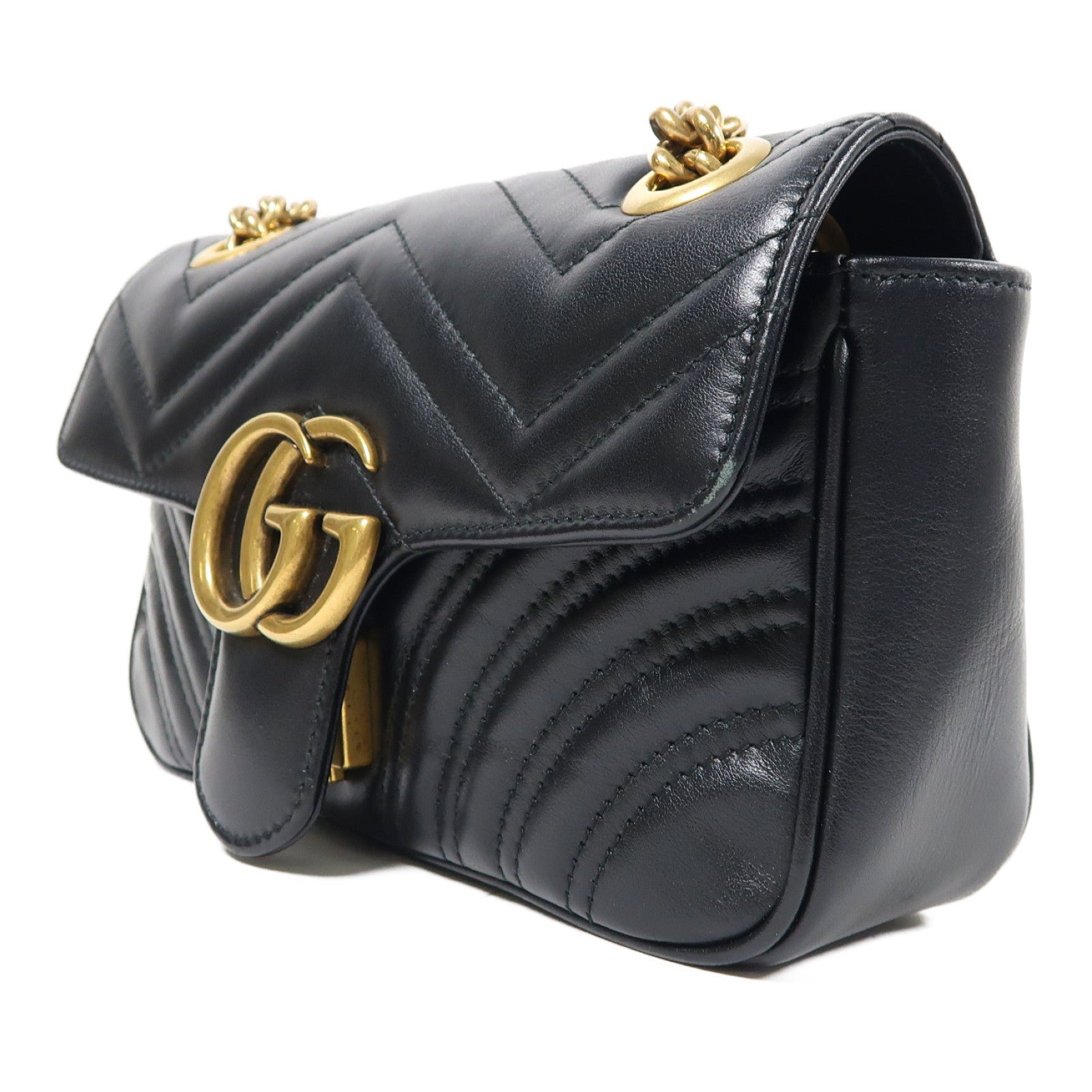 GUCCI 斜紋牛皮皮革GG Marmont金扣肩背袋黑色