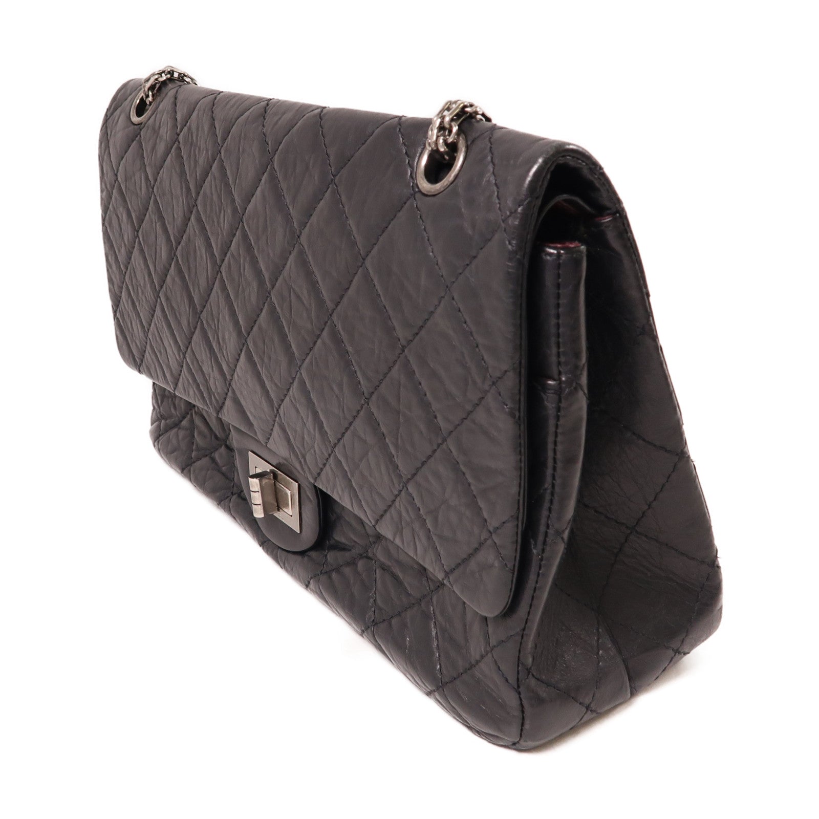 CHANEL 皮革Maxi Classic銀扣鏈帶肩背袋金屬灰色