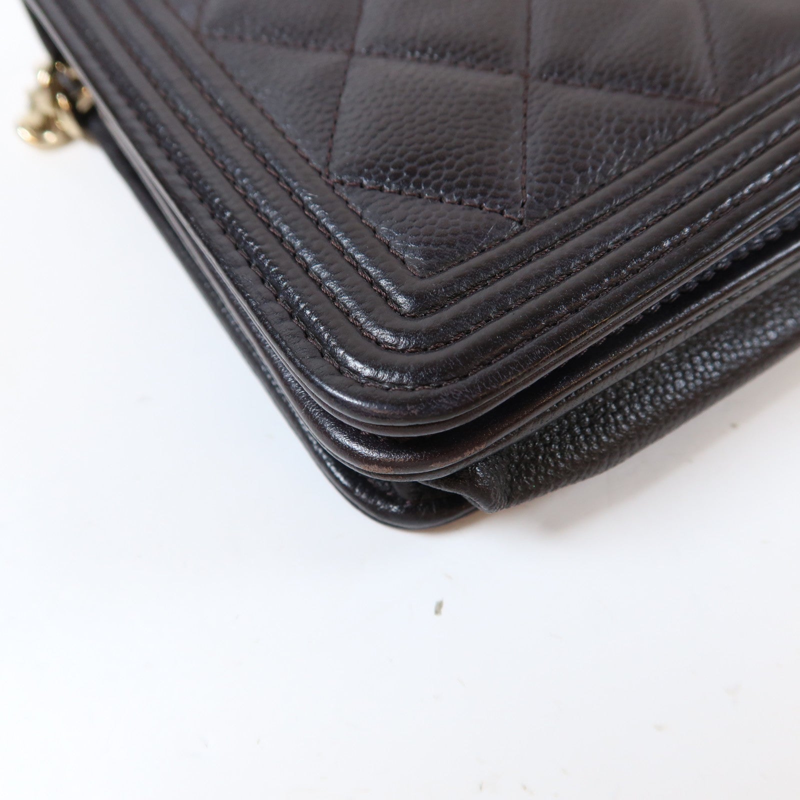 CHANEL 【激減優惠】菱格Caviar皮革Boy WOC Wallet On Chain金扣鏈帶肩背袋黑色