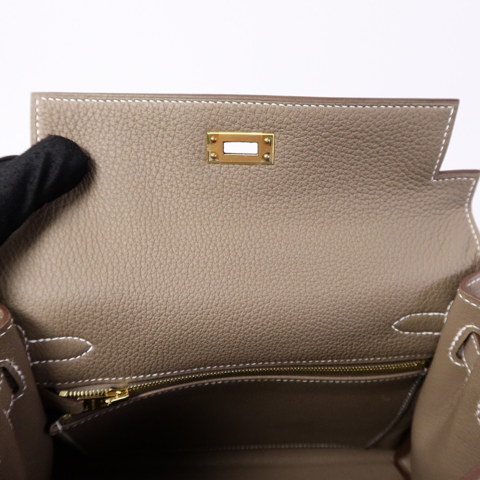 HERMES Togo皮革Kelly 25手挽肩背兩用袋Etoupe