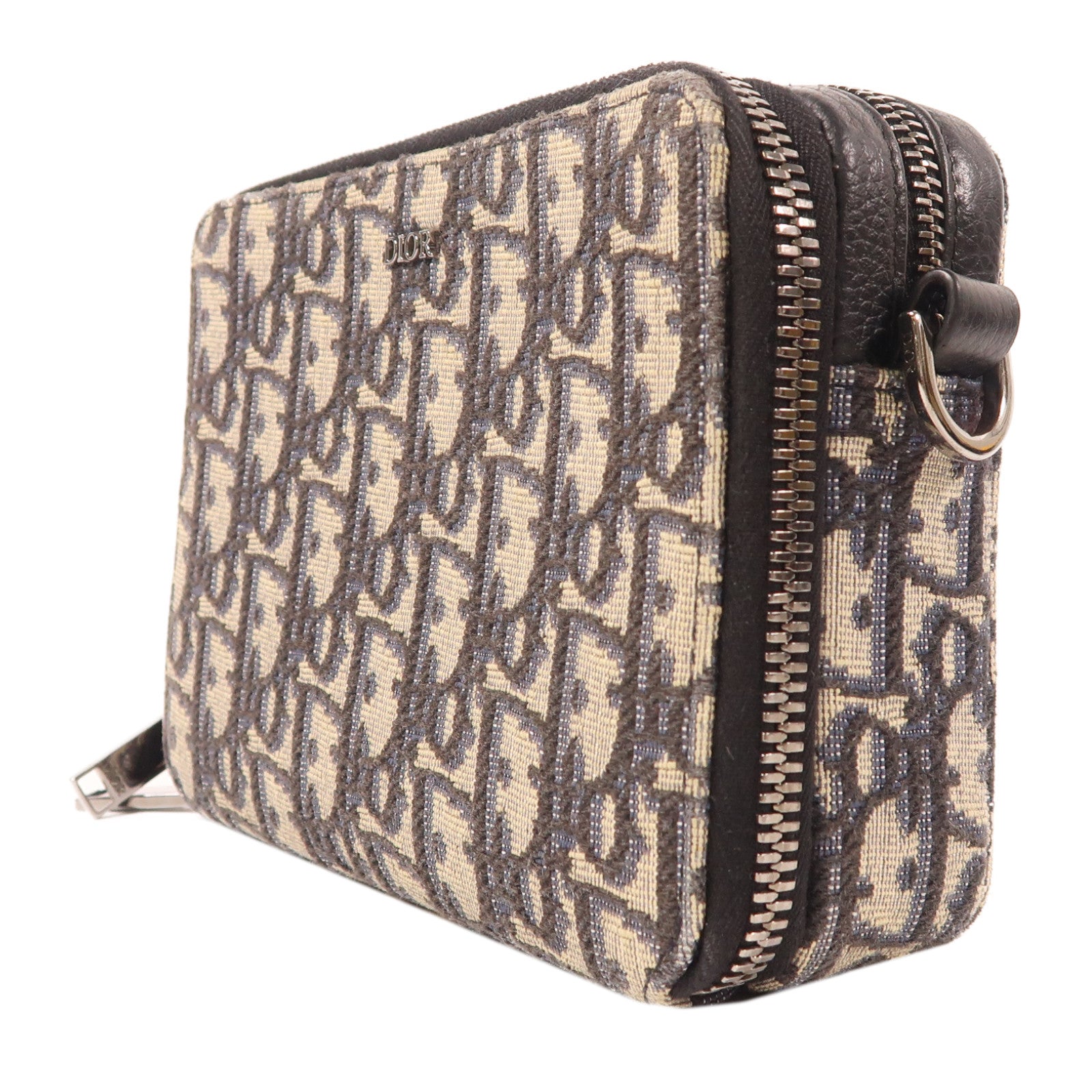 Dior 帆布Zipped Pouch with Strap銀扣肩背袋米色/黑色