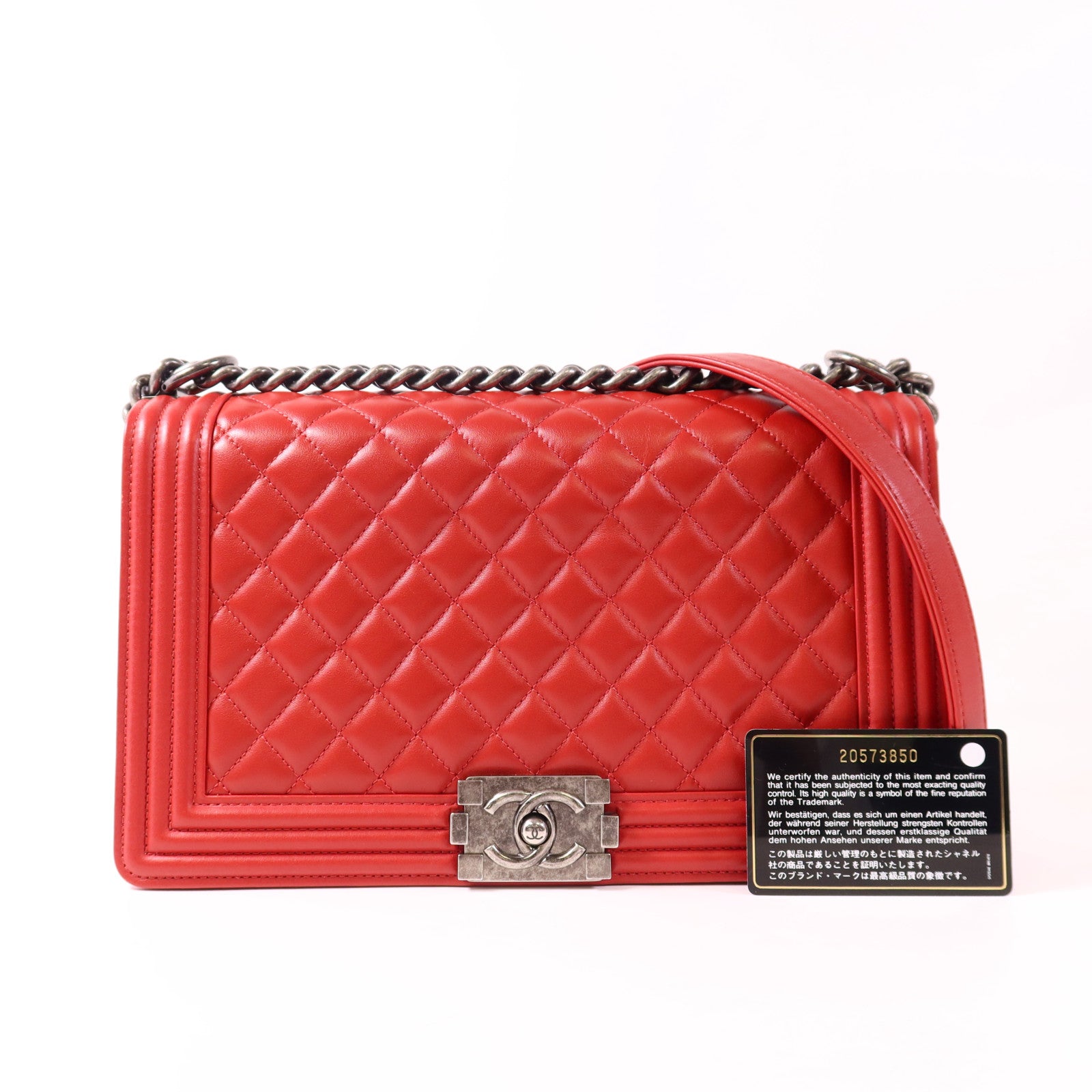 CHANEL CC SHW Boy 28 Chain Shoulder Bag Leather Red