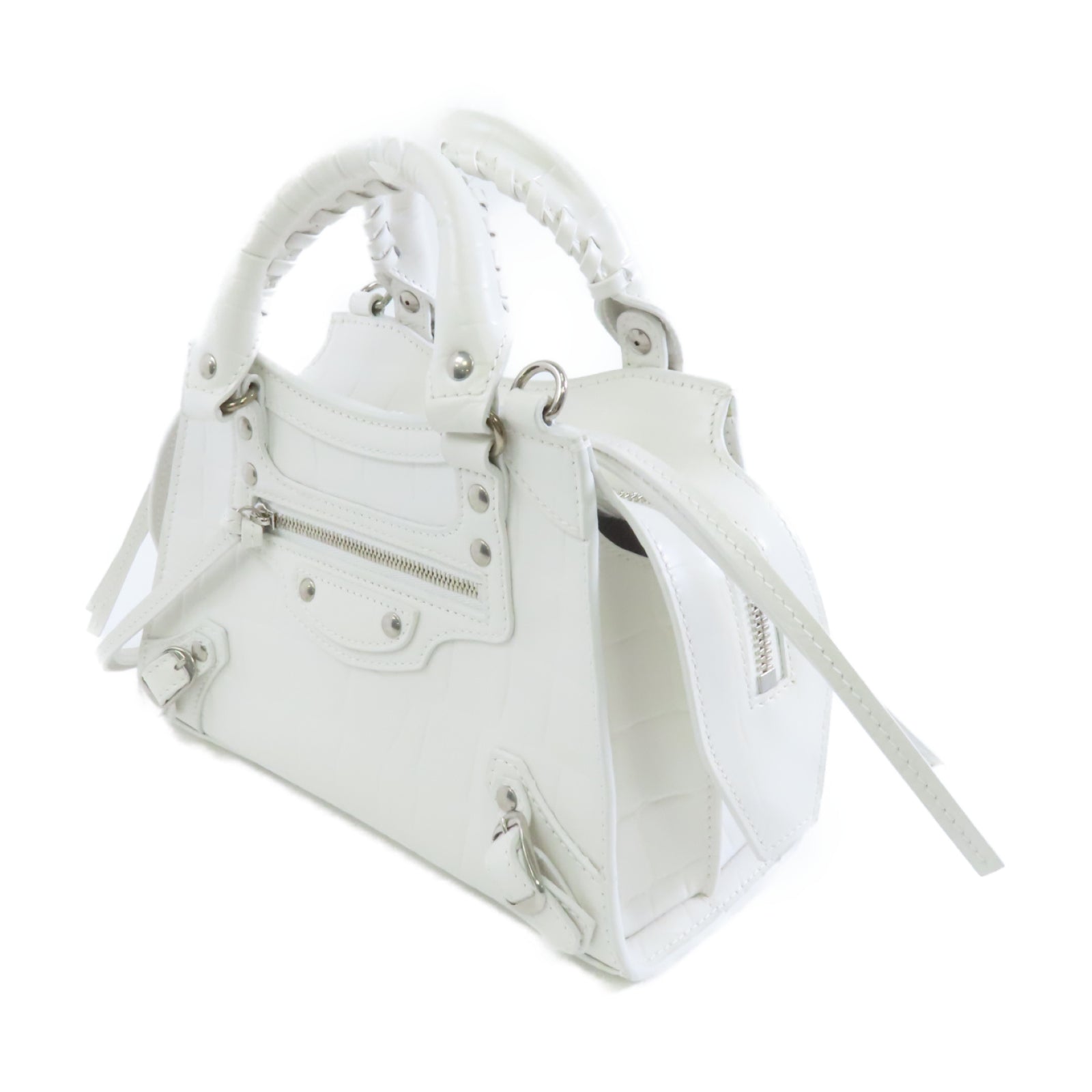 BALENCIAGA 牛皮皮革Neoclassical Mini銀扣手挽肩背兩用袋白色