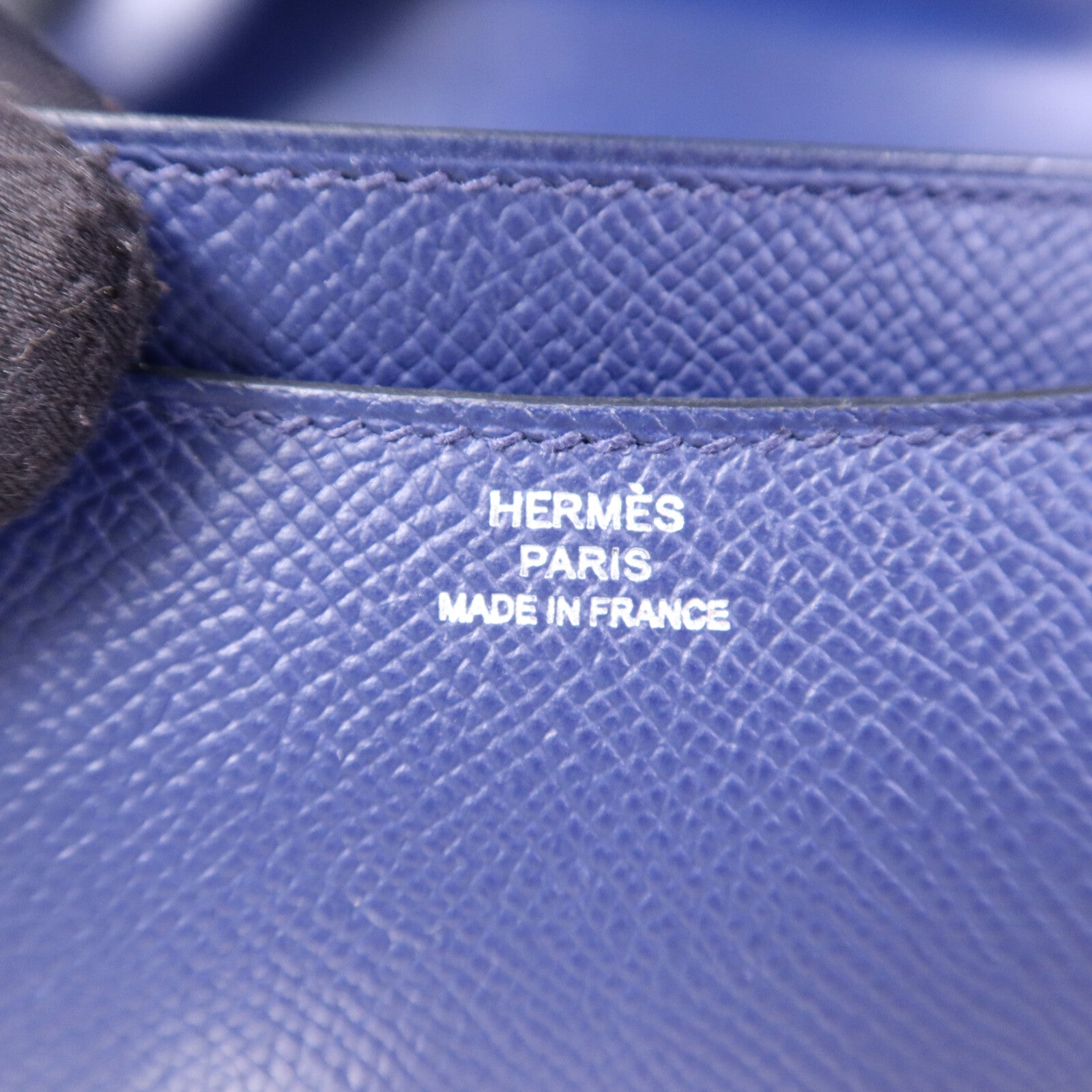 HERMES Epsom皮革Constance Mini銀扣肩背袋Bleu Saphir