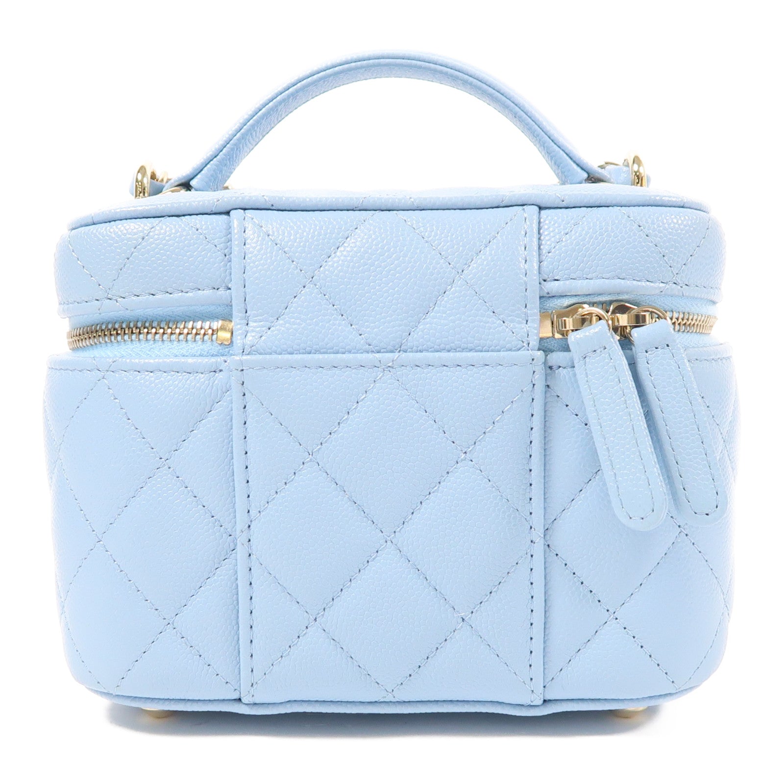 CHANEL CC GHW Vanity Bag Chain 2 Way Shoulder Bag Calfskin Leather Blue