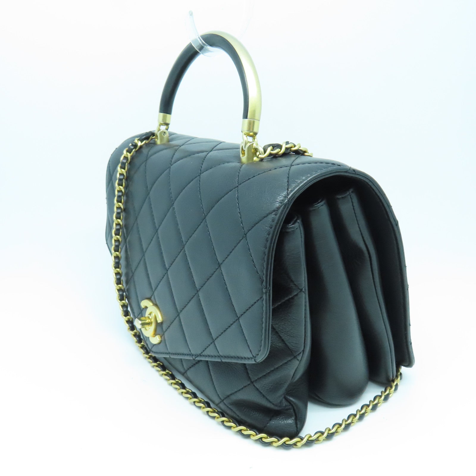 CHANEL rhombic cowhide leather Chain Shoulder Bag gold buckle chain shoulder bag black
