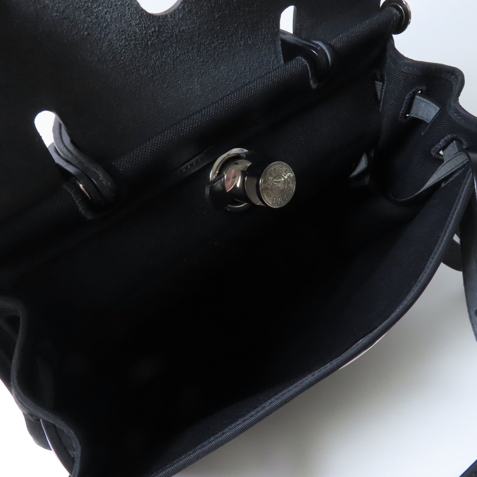 HERMES 帆布Herbag PM銀扣手挽肩背兩用袋黑色