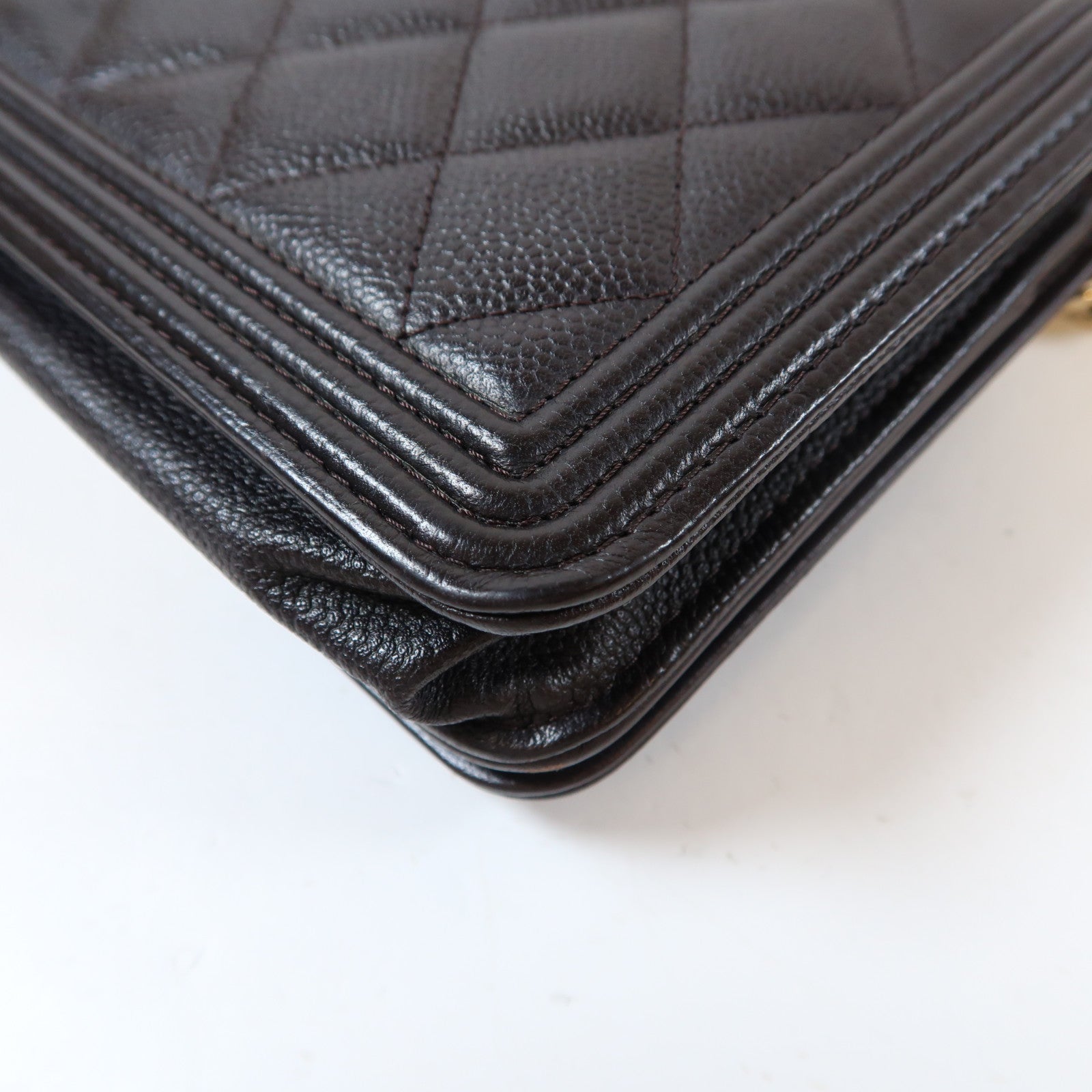 CHANEL 【激減優惠】菱格Caviar皮革Boy WOC Wallet On Chain金扣鏈帶肩背袋黑色