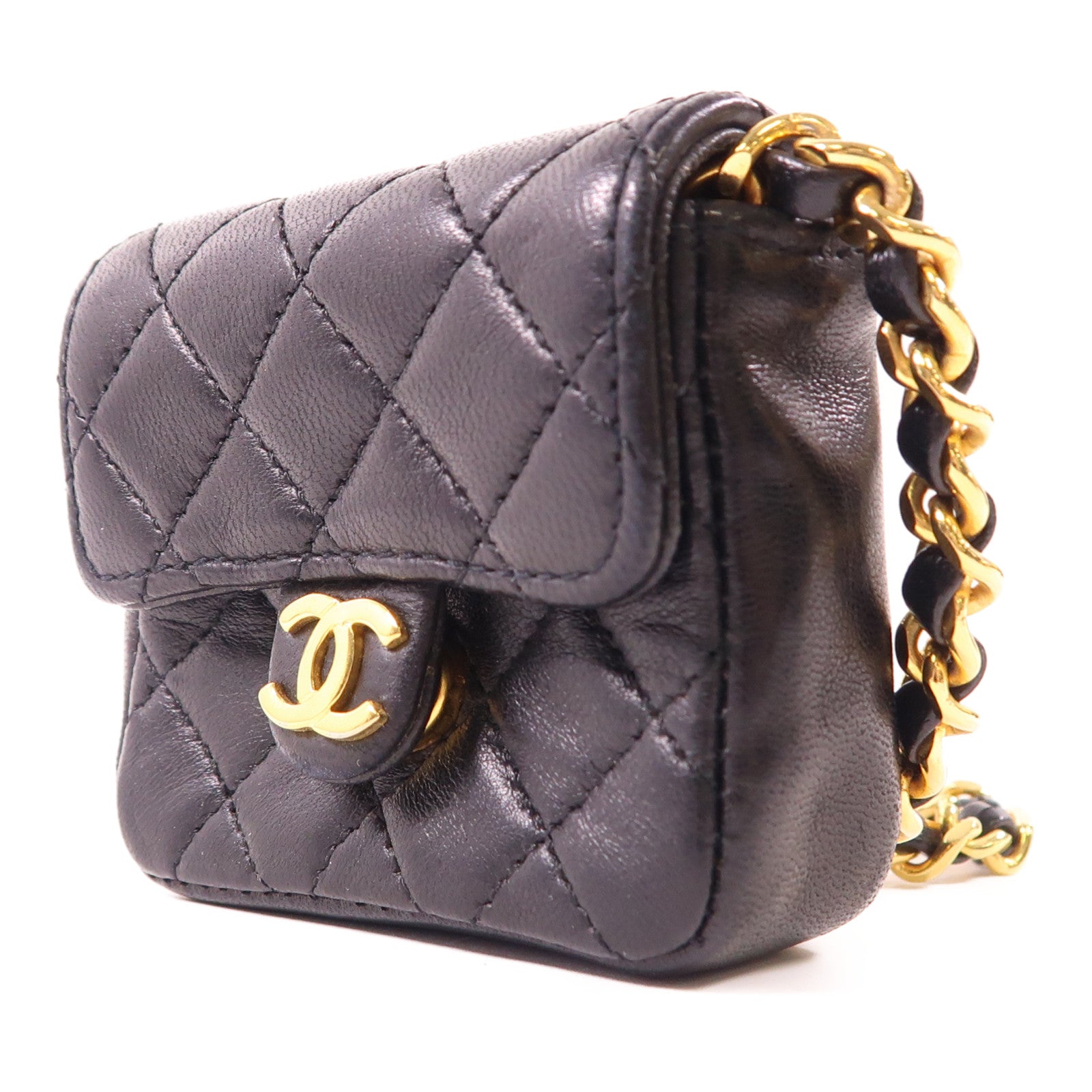CHANEL CC GHW Vintage Mini Bag Chain Shoulder Bag Calfskin Leather Black