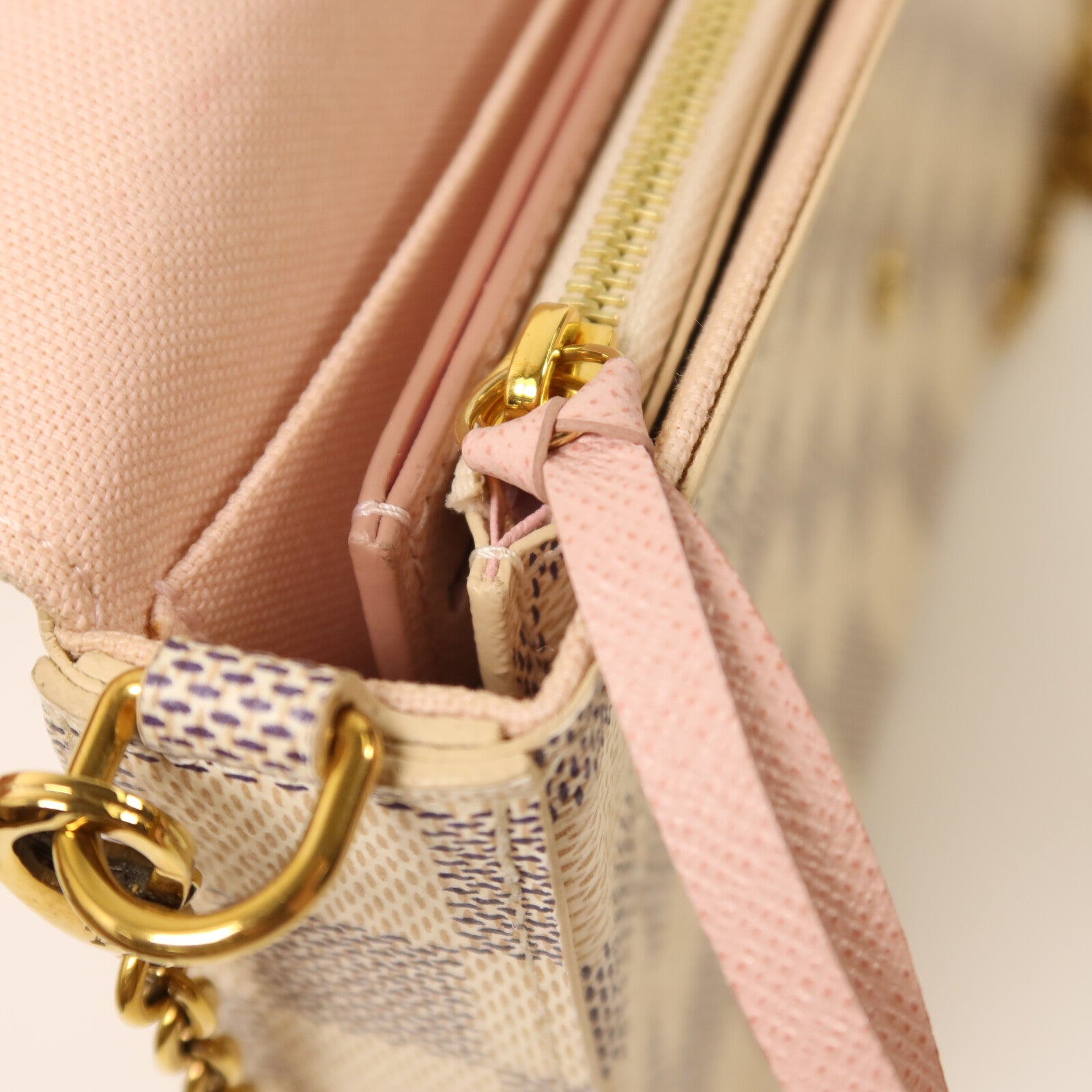 LOUIS VUITTON Damier Azur Felicie Pochette金扣鏈帶手挽肩背兩用袋