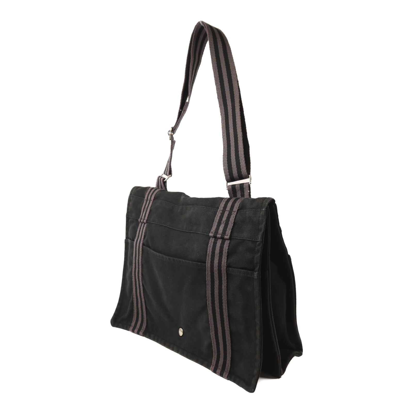 HERMES 帆布Herline Messenger Bag銀扣肩背袋Noir
