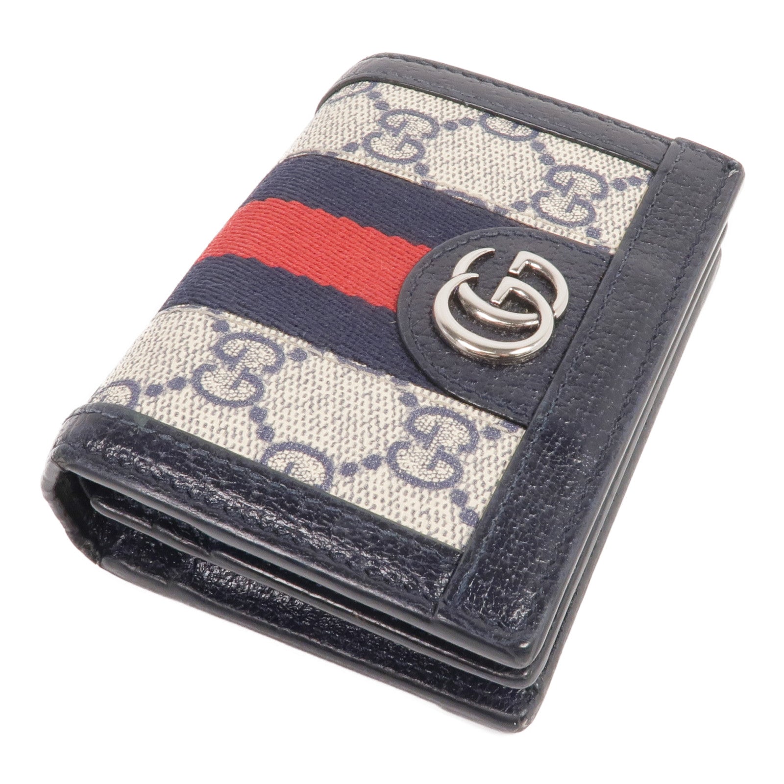 GUCCI 塗層帆布/皮革Ophidia Card Case Wallet銀扣錢包