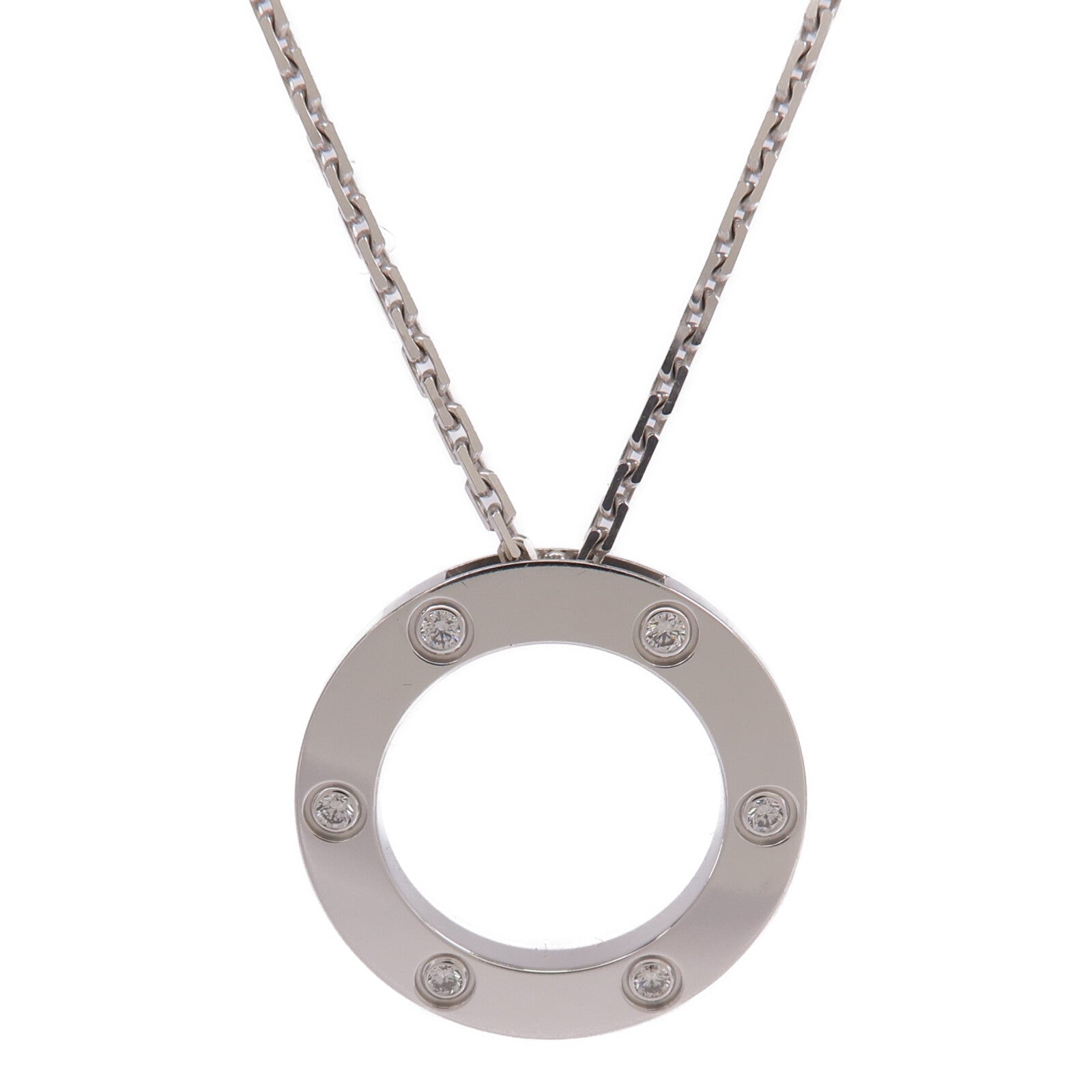 CARTIER 18K白金Love Necklace 6 Diamonds鑽石項鍊