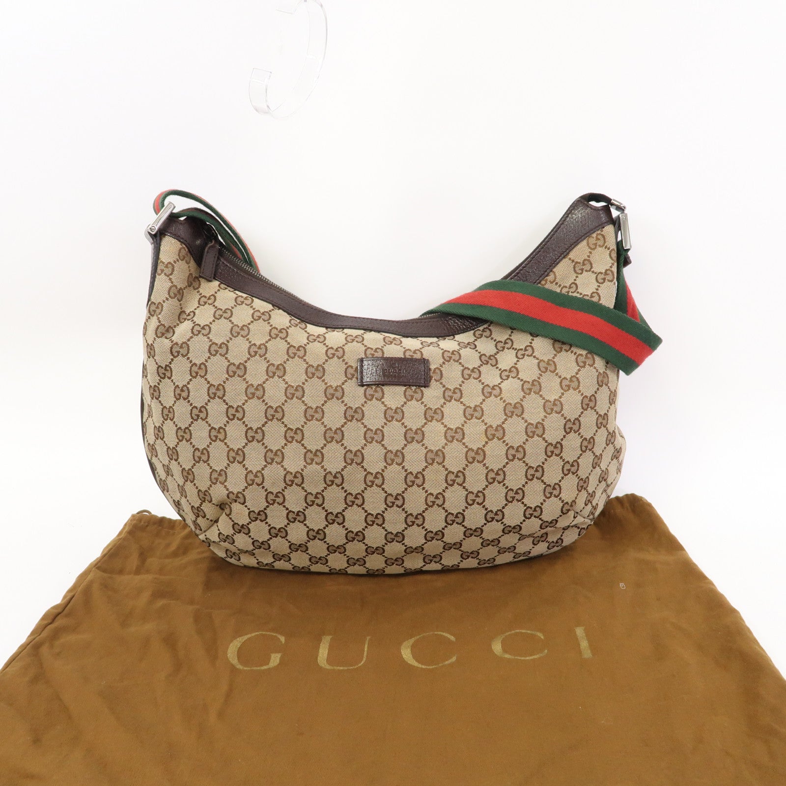 GUCCI 帆布Shoulder Bag銀扣肩背袋啡色