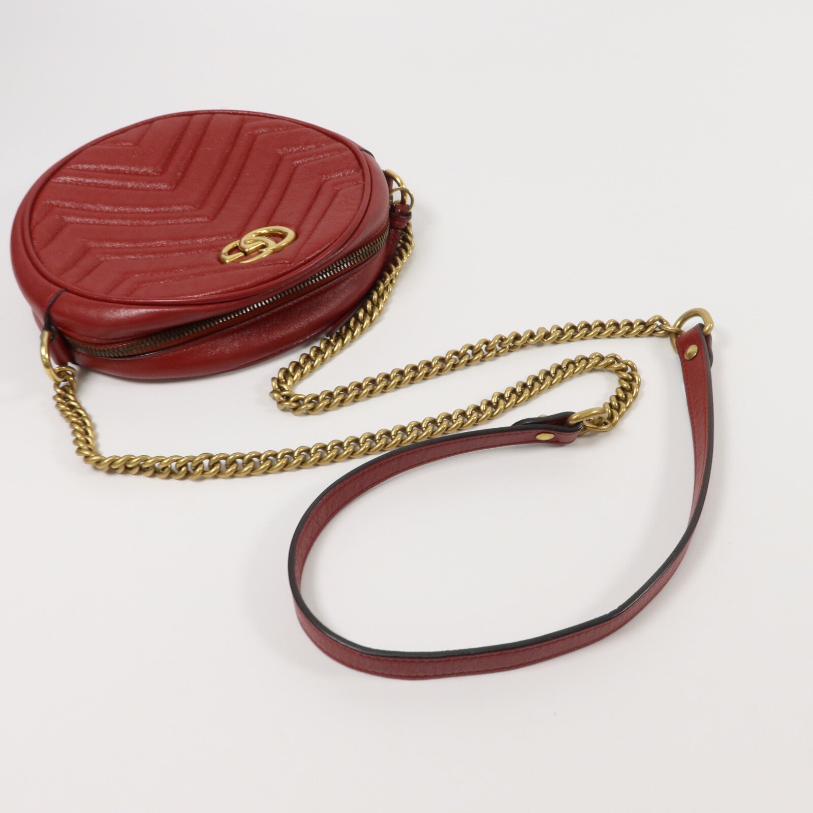 GUCCI 牛皮皮革GG Marmont Round Bag鏈帶肩背袋