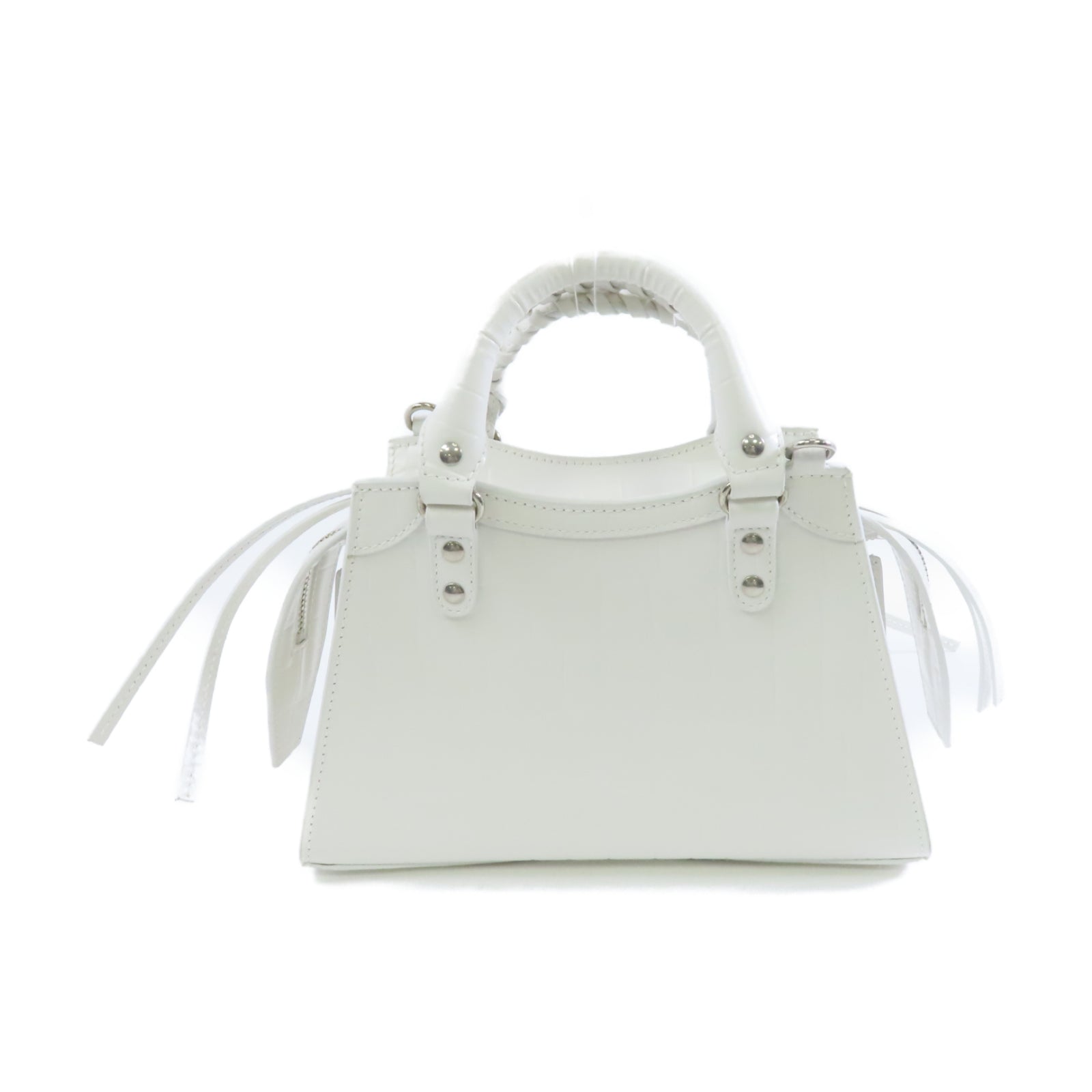 BALENCIAGA 牛皮皮革Neoclassical Mini銀扣手挽肩背兩用袋白色