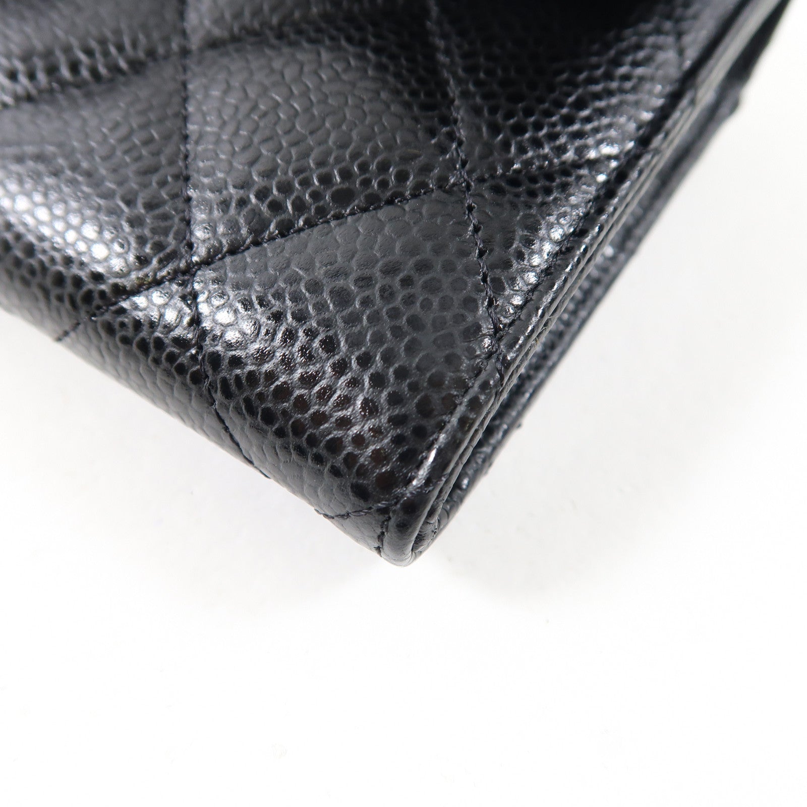 CHANEL 菱格牛皮皮革Long Wallet金扣長錢包黑色