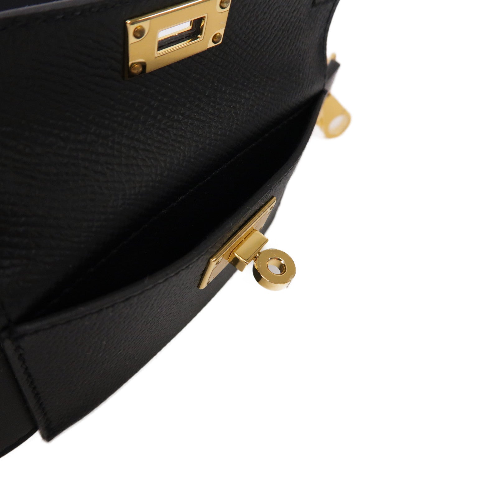 HERMES Swift皮革Kelly Pocket Bag Strap金扣皮帶黑色