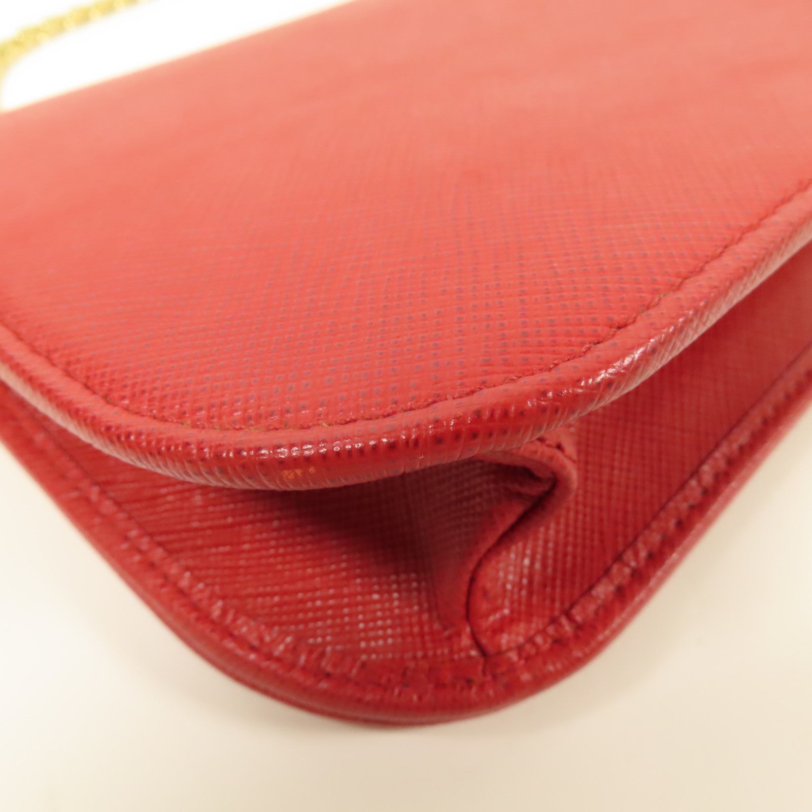 PRADA GHW Chain Wallet Shoulder Bag Saffiano Leather Red