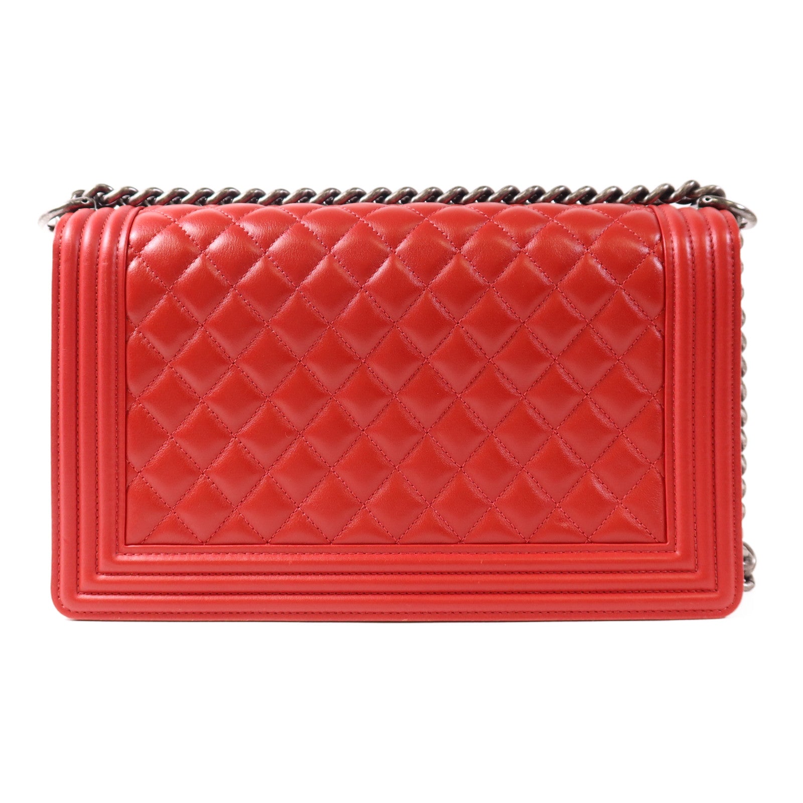 CHANEL CC SHW Boy 28 Chain Shoulder Bag Leather Red