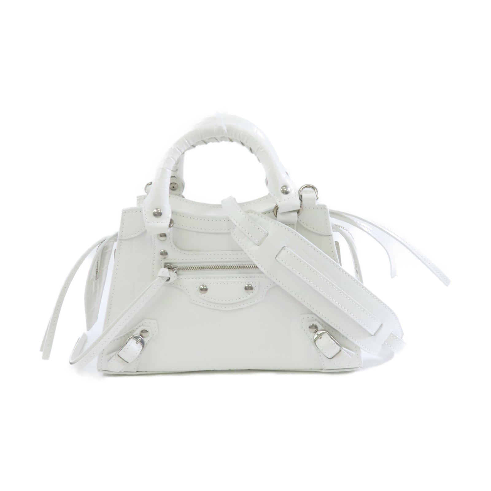 BALENCIAGA 牛皮皮革Neoclassical Mini銀扣手挽肩背兩用袋白色
