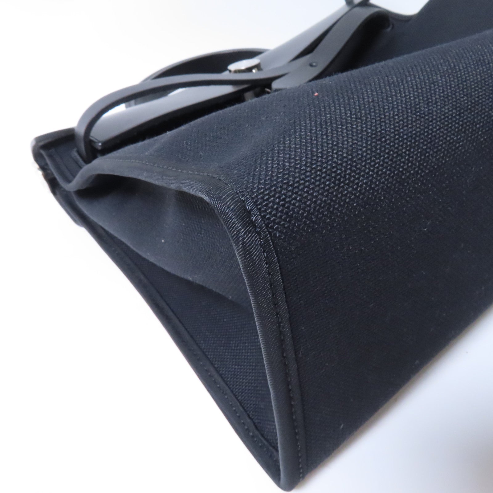 HERMES 帆布Herbag PM銀扣手挽肩背兩用袋黑色