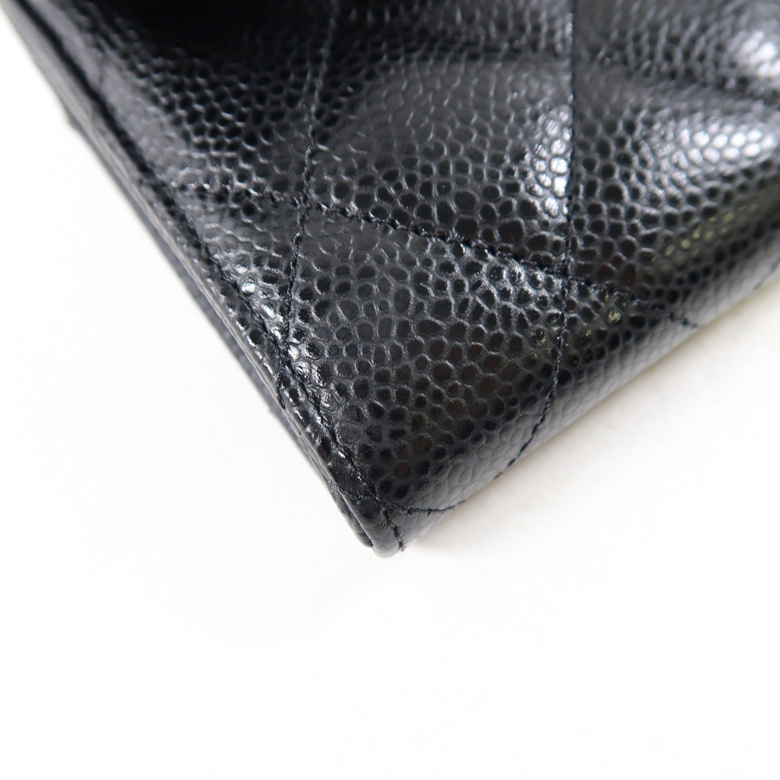 CHANEL 菱格牛皮皮革Long Wallet金扣長錢包黑色